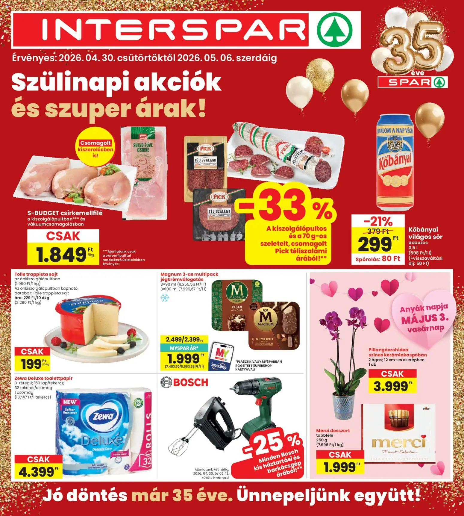 Interspar akciós ujság - amely érvényes a következő dátumtól: 30.04.2026 | Oldal: 1 | Termékek: Pick, Sajt, Vegán, Só