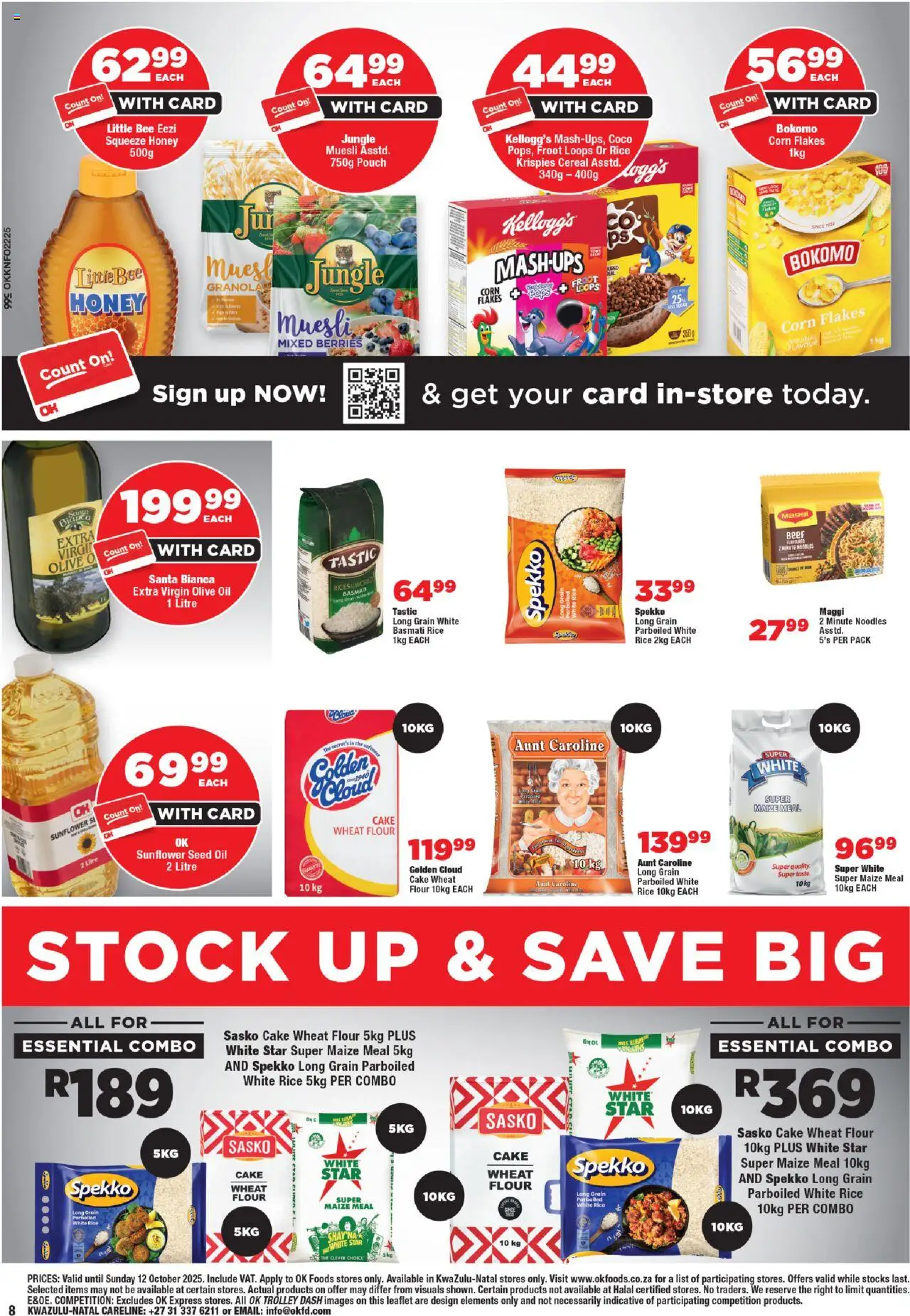 New OK Foods catalogue – valid from 24.09.2025 | Page: 8 | Products: Corn, Maize meal, Rice, Sugar