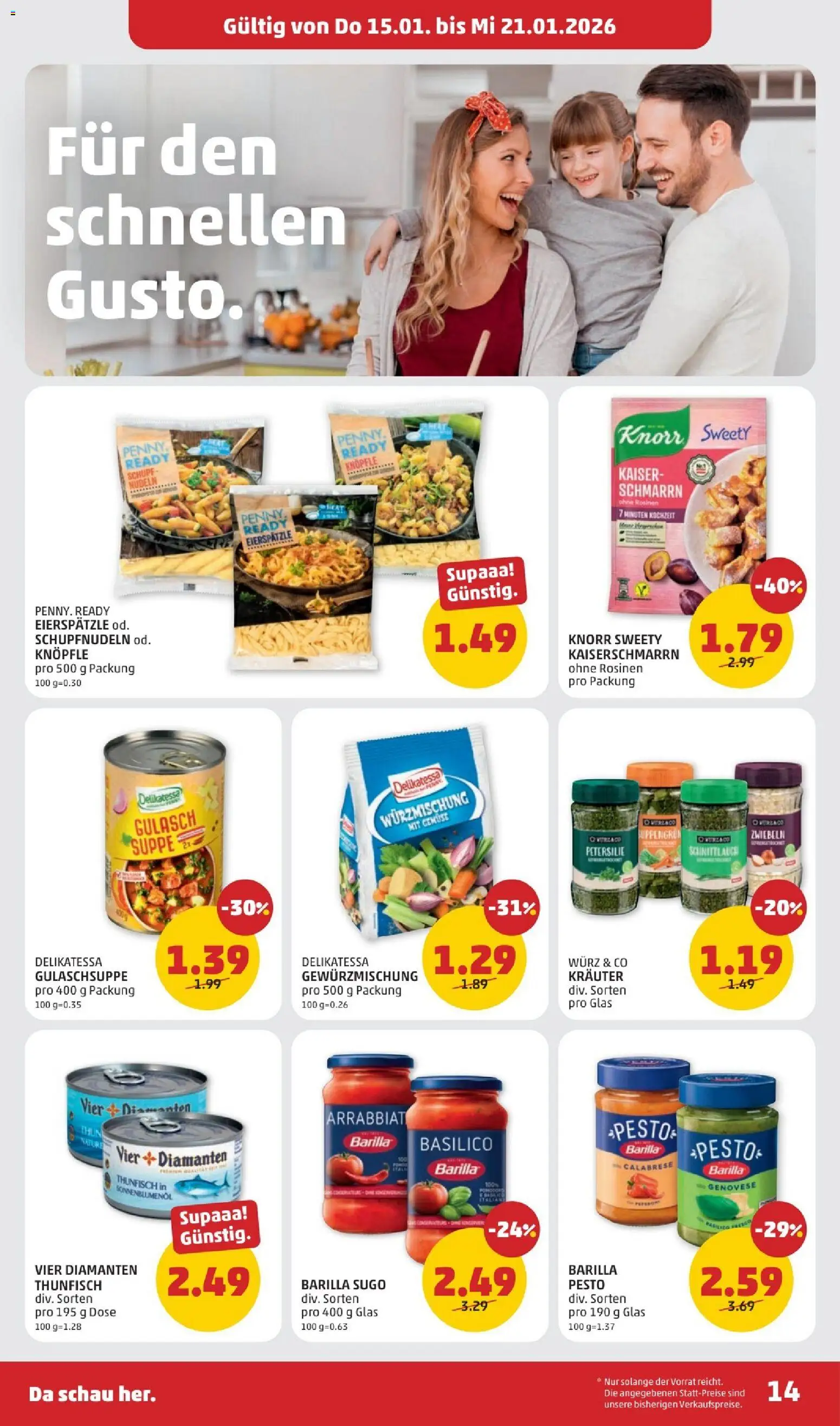 Penny Markt Flugblatt gültig ab 15.01.2026 | Seite: 14 | Produkte: Rosinen, Zwiebeln, Petersilie, Nudeln