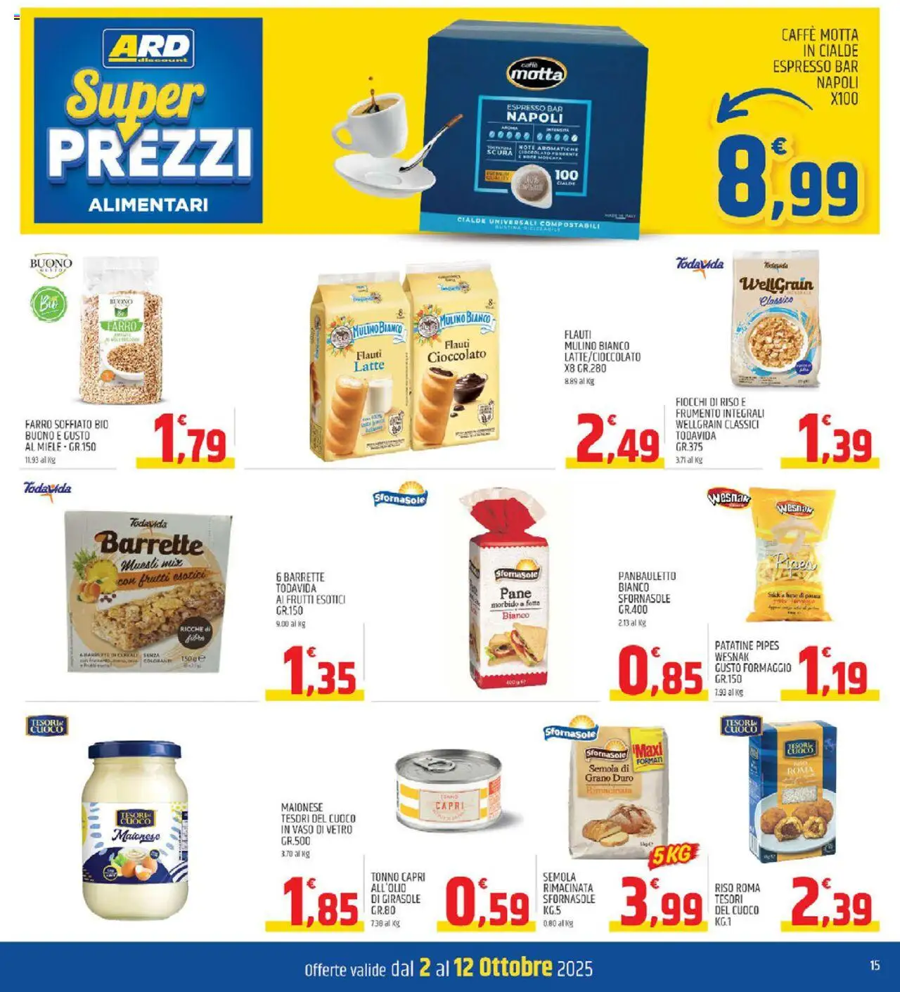 Volantino ARD Discount del 02.10.2025 | Pagina: 15 | Prodotti: Muesli, Pane, Caffè, Vaso
