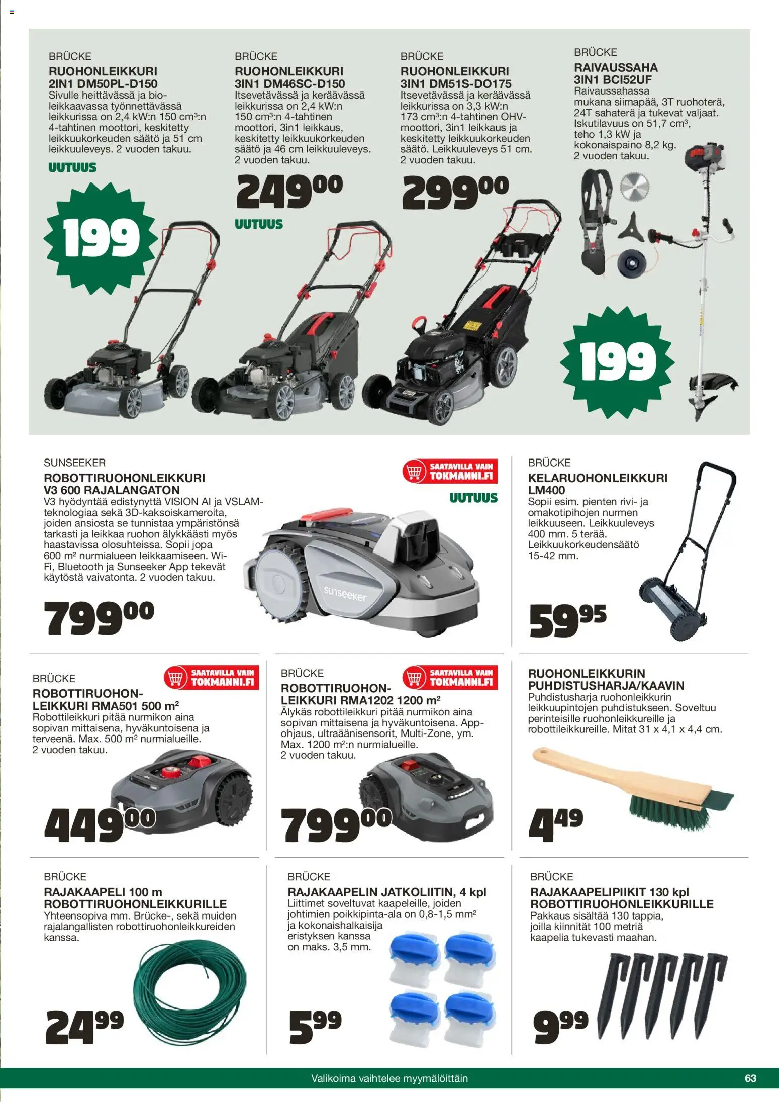 Tokmanni - Kesä 2026 – voimassa 02.04.2026 alkaen | Sivu: 63 | Tuotteet: Leikkuri, Raivaussaha, Robottiruohonleikkuri, Ruohonleikkuri