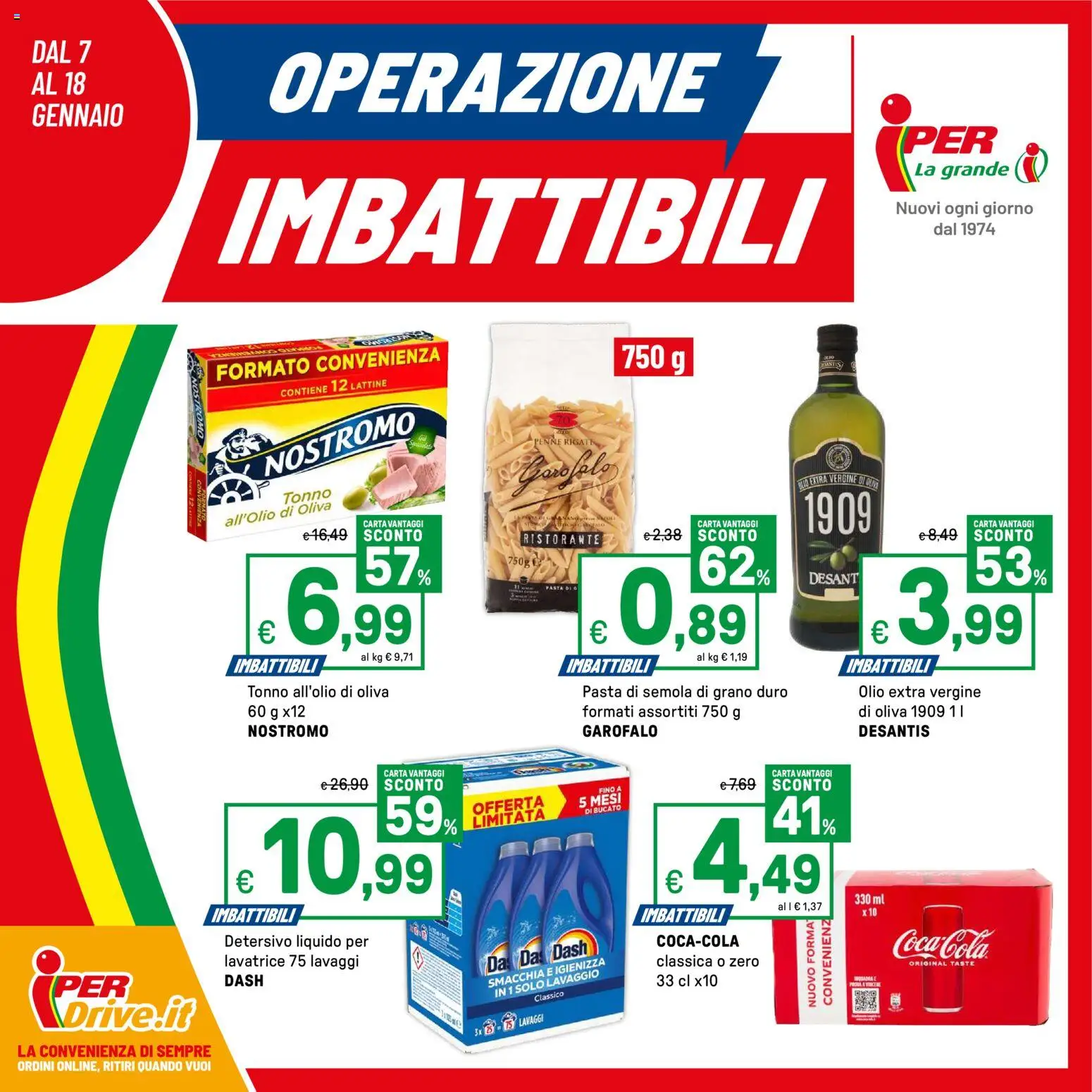 Volantino Iper del 07.01.2026 | Pagina: 1 | Prodotti: Pasta, Lavatrice, Tonno, Olio extra vergine