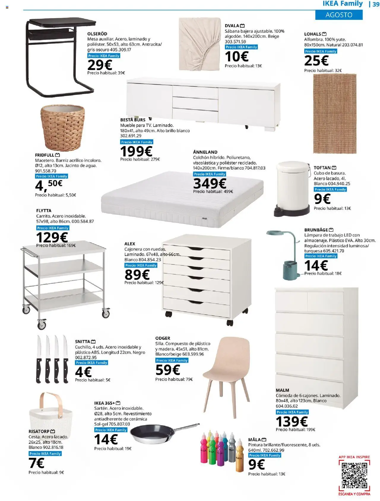 Catálogo IKEA Family Mallorca │ válido desde el 01.07.2025 | Página: 39 | Productos: Colchon, Cajonera, Mesa, Lámpara