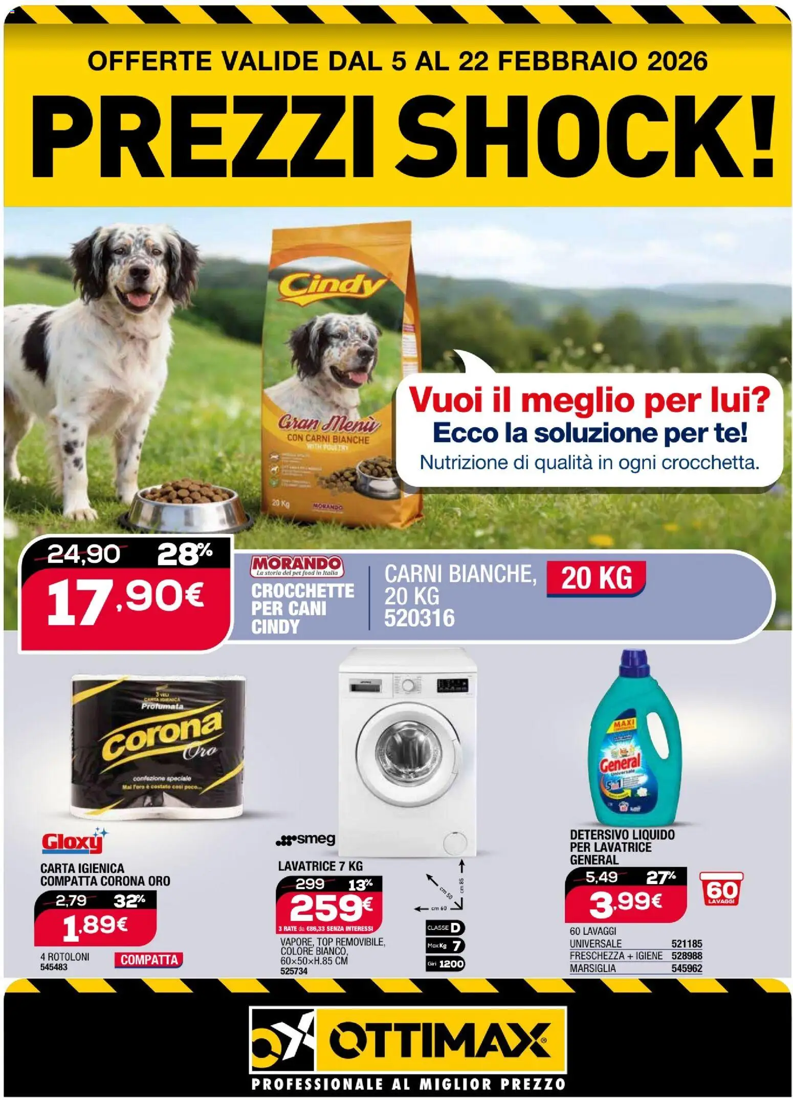 Volantino Ottimax del 05.02.2026 | Pagina: 5 | Prodotti: Carta igienica, Top, Crocchette, Lavatrice