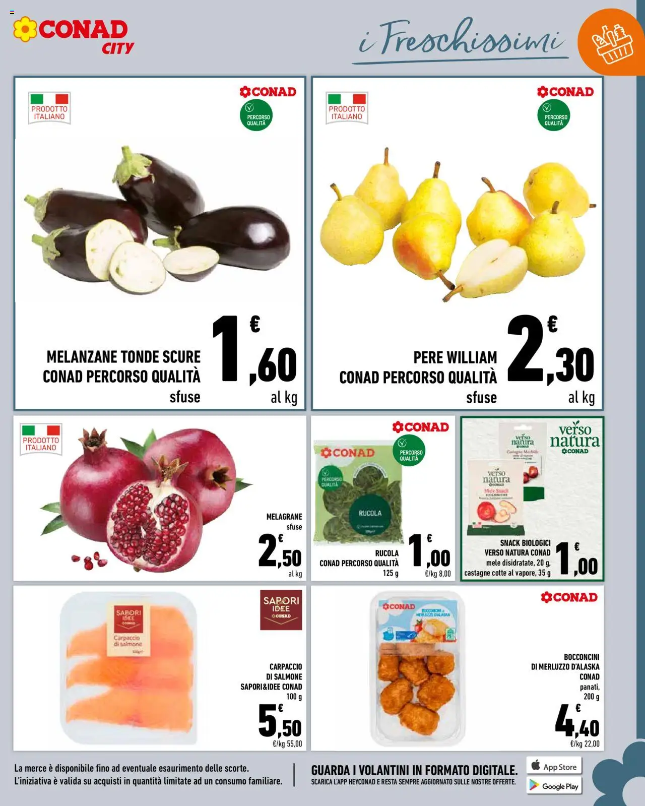 Volantino Conad del 17.10.2025 | Pagina: 7 | Prodotti: Mele, Rucola, Merluzzo, Melanzane