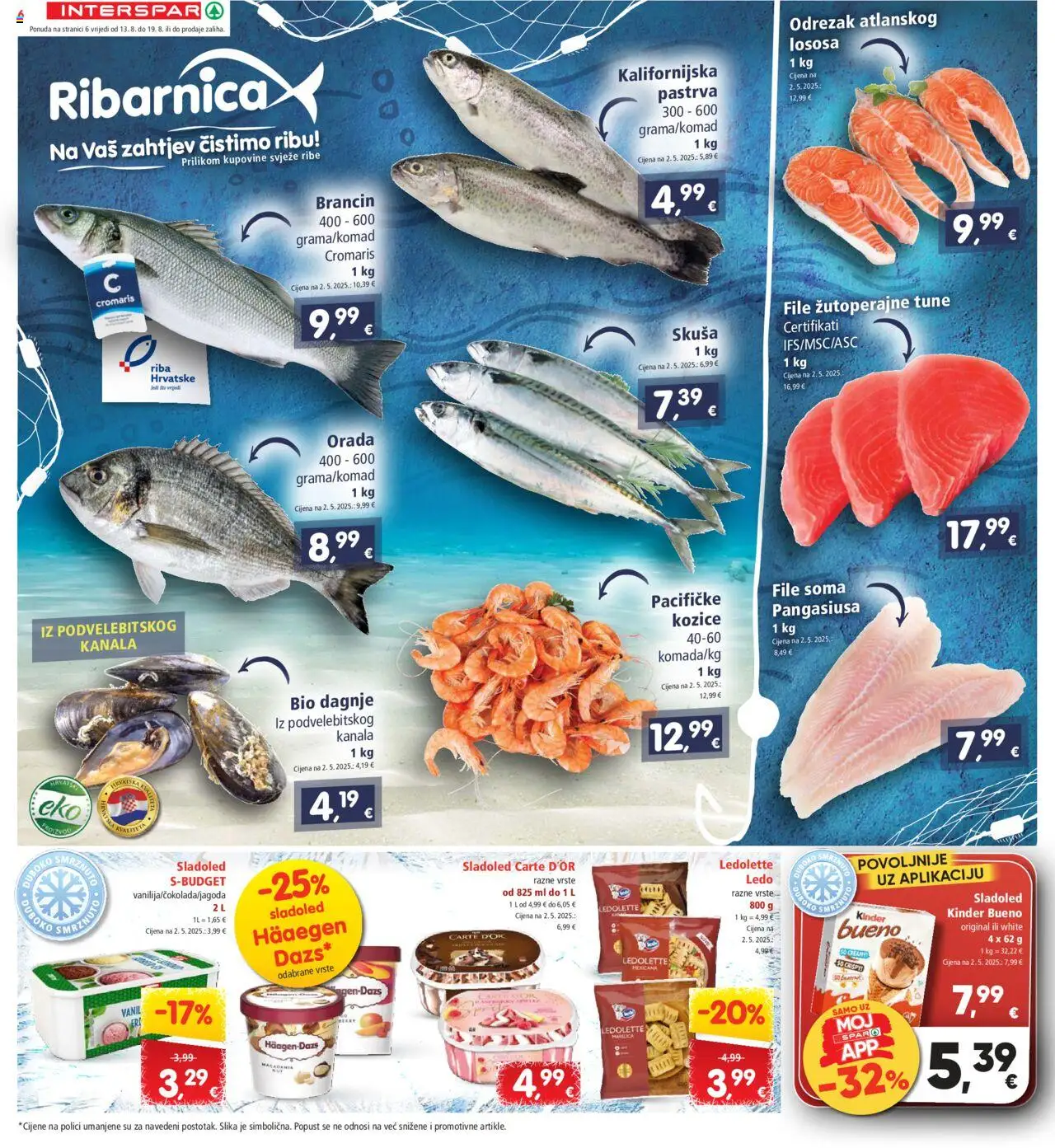 Interspar katalog | vrijedi od 13.08.2025 | Stranica: 6 | Proizvodi: Riba, Sladoled, Skuša, Dagnje