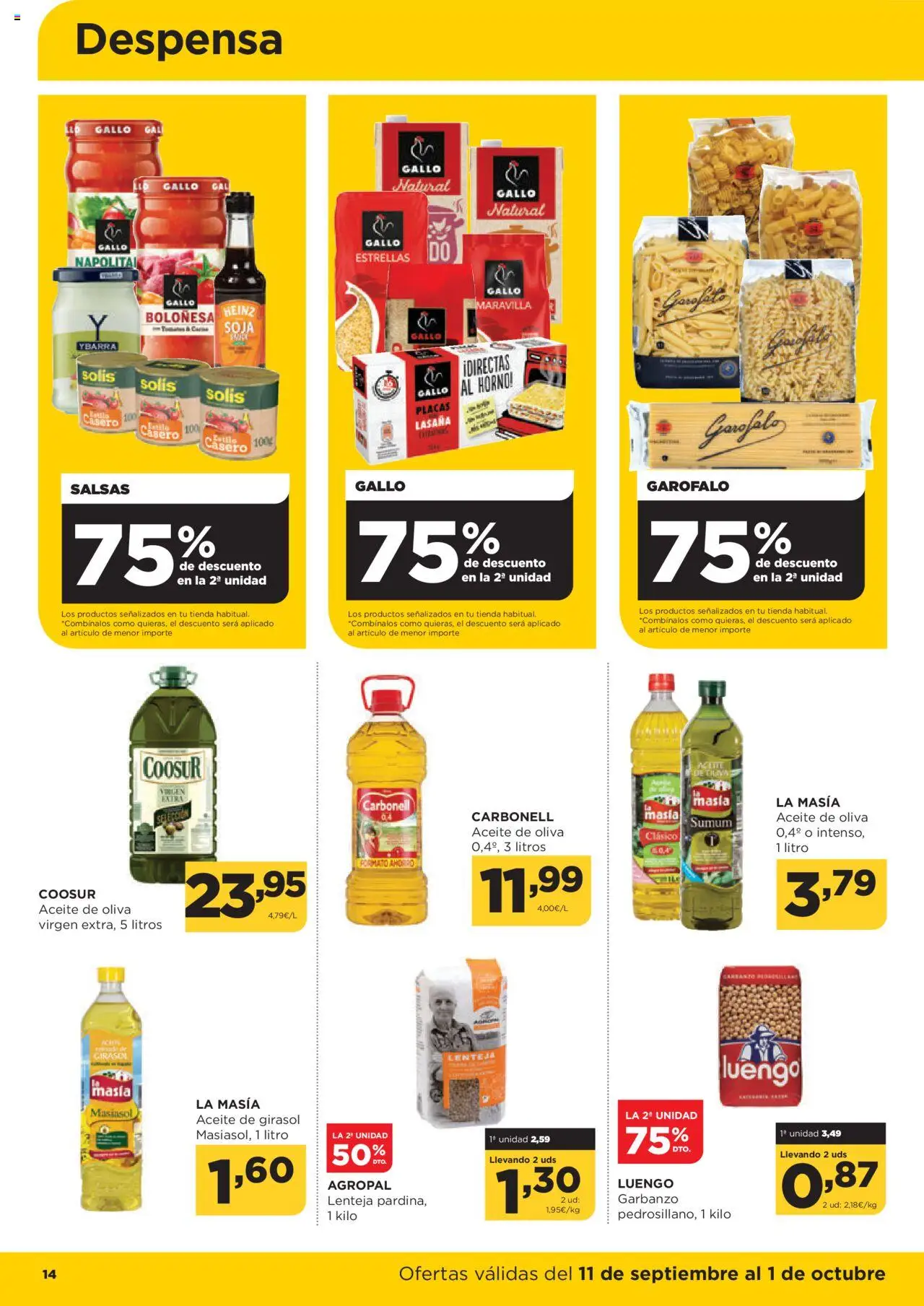 Alimerka folleto Castilla y León │ válido desde el 02.10.2025 | Página: 14 | Productos: Aceite, Aceite de girasol, Horno, Lasaña