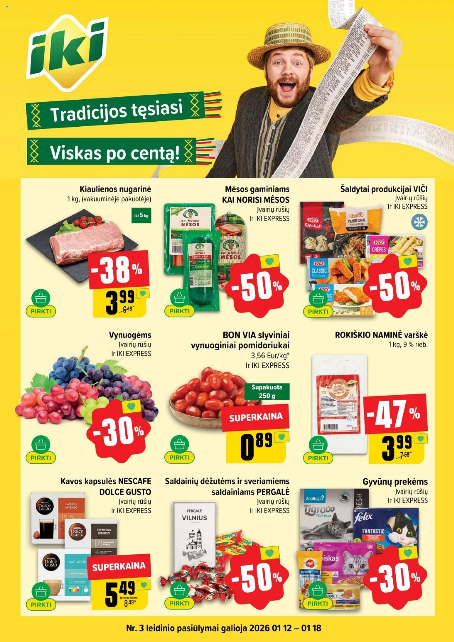 IKI akcijos nuo 12.01.2026 | Puslapis: 1 | Prekių: Kiaulienos, Varškė