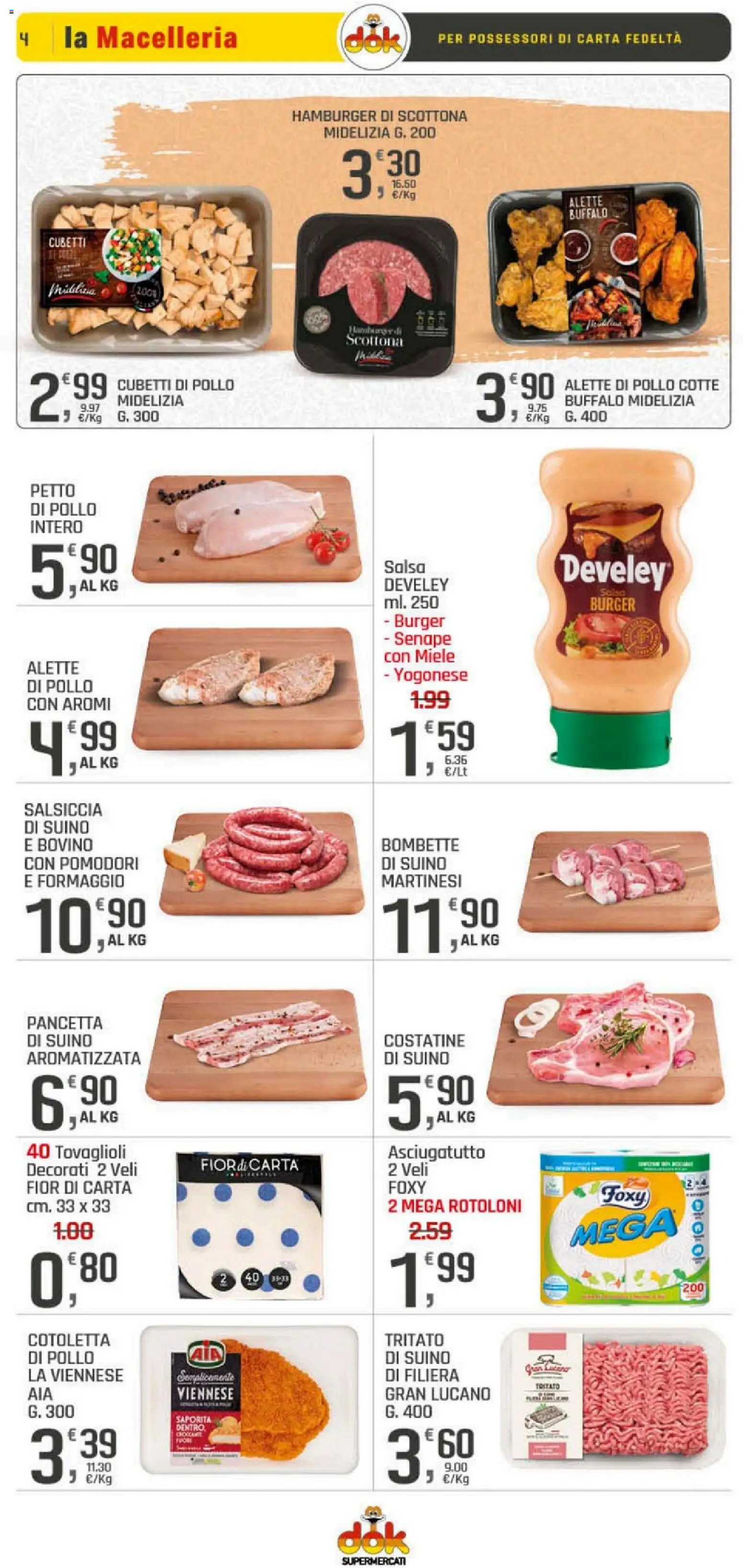 Volantino DOK del 05.03.2026 | Pagina: 4 | Prodotti: Petto di Pollo, Pancetta, Salsa, Hamburger