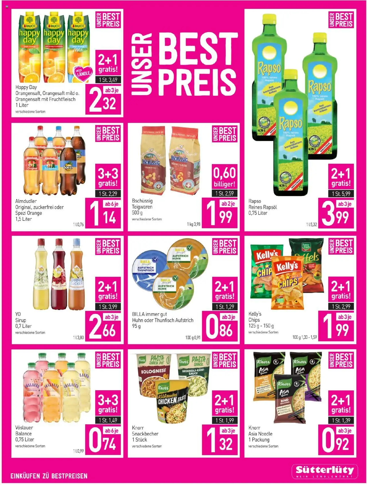 Sutterlüty Flugblatt gültig ab 14.08.2025 | Seite: 7 | Produkte: Pasta, Chips, Zucker