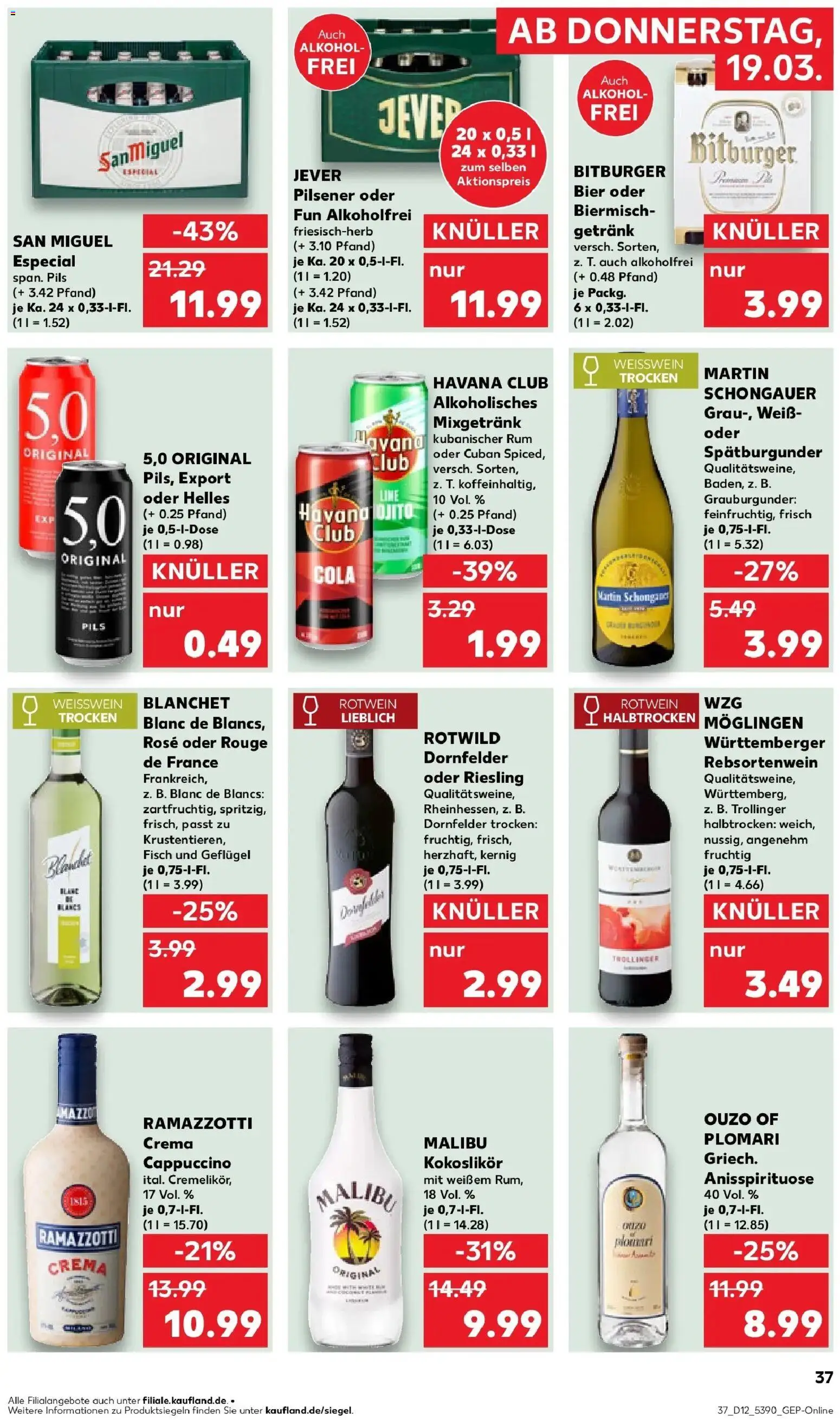 Kaufland Prospekt Rothenburg Ob Der Tauber	 – gültig ab 19.03.2026 | Seite: 37 | Produkte: Havana club, Ouzo, Jever, Ramazzotti