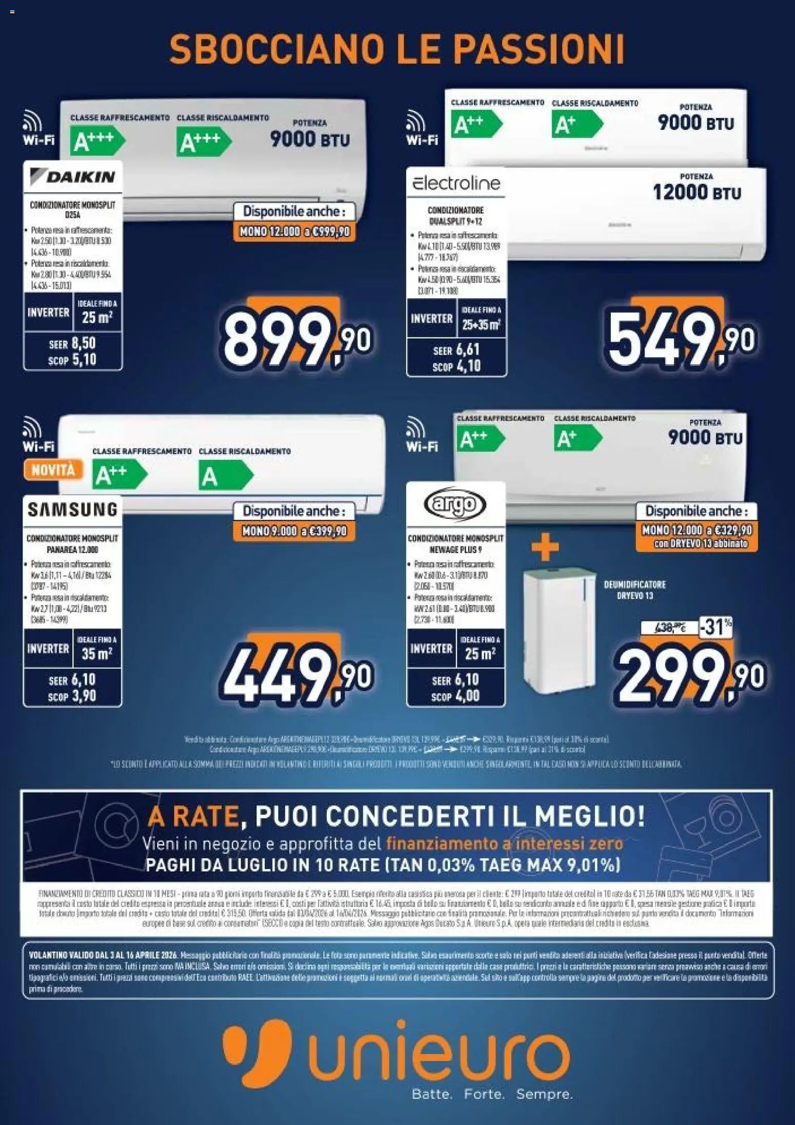 Volantino Unieuro del 03.04.2026 | Pagina: 41 | Prodotti: Deumidificatore, Condizionatore, Samsung