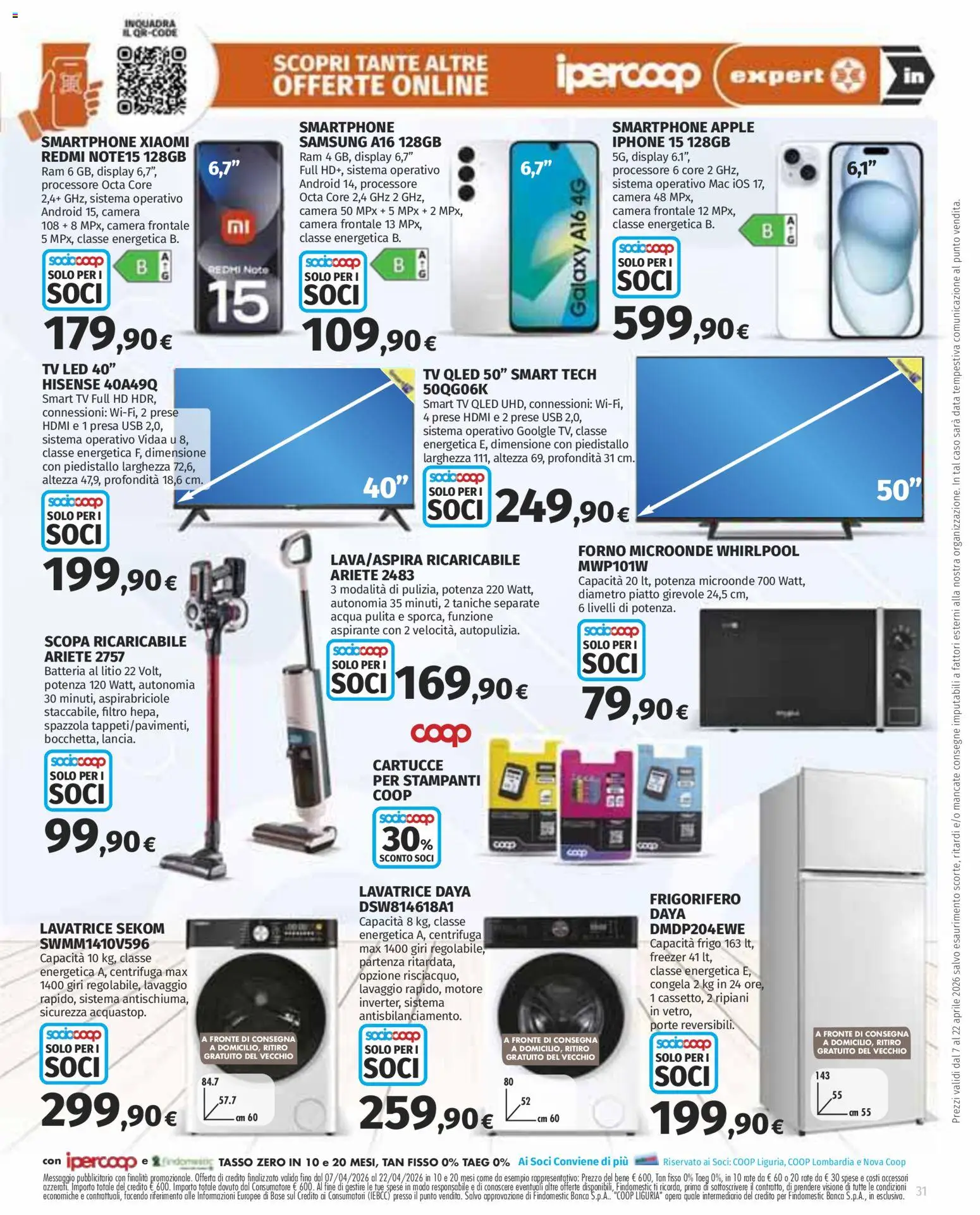Volantino Ipercoop del 07.04.2026 | Pagina: 31 | Prodotti: Microonde, Acqua, Smartphone, Forno