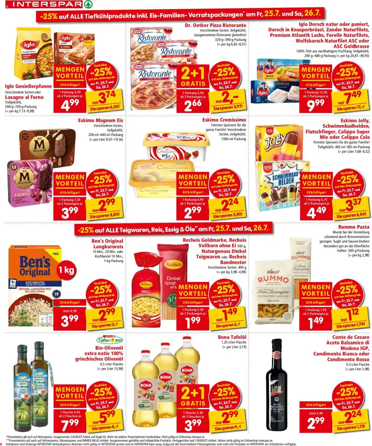 Interspar Flugblatt - Kärnten gültig ab 24.07.2025 | Seite: 4 | Produkte: Pasta, Eis, Fertiggerichte, Pizza
