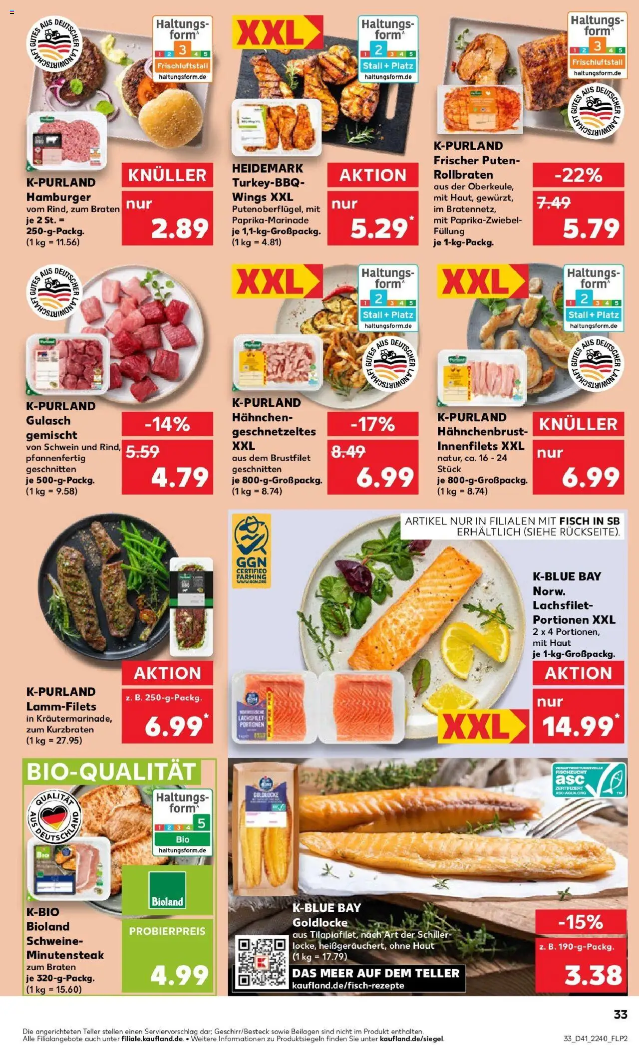 Kaufland prospekt Pfungstadt	 – gültig ab 13.10.2025 | Seite: 33 | Produkte: Hahnchen, Fisch, Steak, Hahnchenbrust