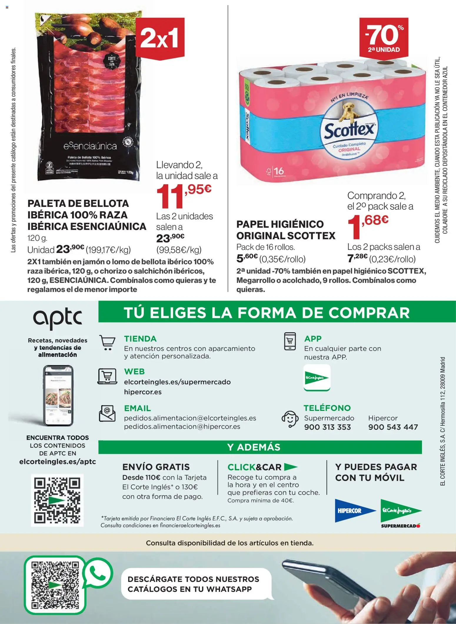 El Corte Inglés ofertas │ válido desde el 23.10.2025 | Página: 45 | Productos: Jamón, Papel higienico, Té, Teléfono