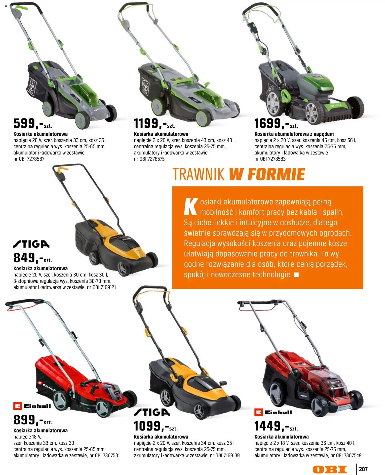 OBI gazetka - Ogród od 11.03.2026 | Strona: 207 | Produkty: Ładowarka, Kosiarka, Kosz