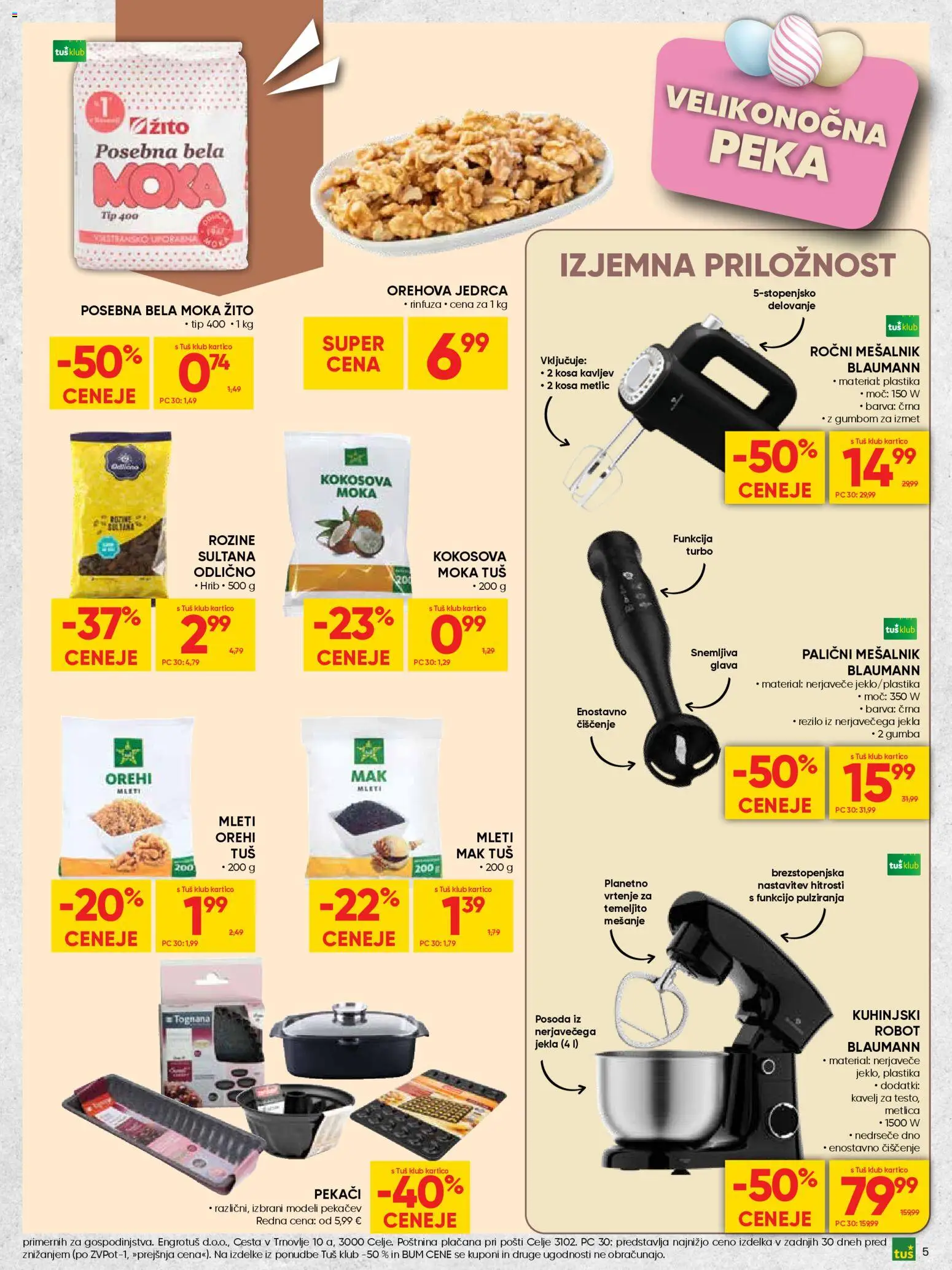 Novi Tuš katalog ponudbe – veljaven od 25.03.2026 | Stran: 5 | Izdelki: Mesalnik, Moka, Barva, Rozine