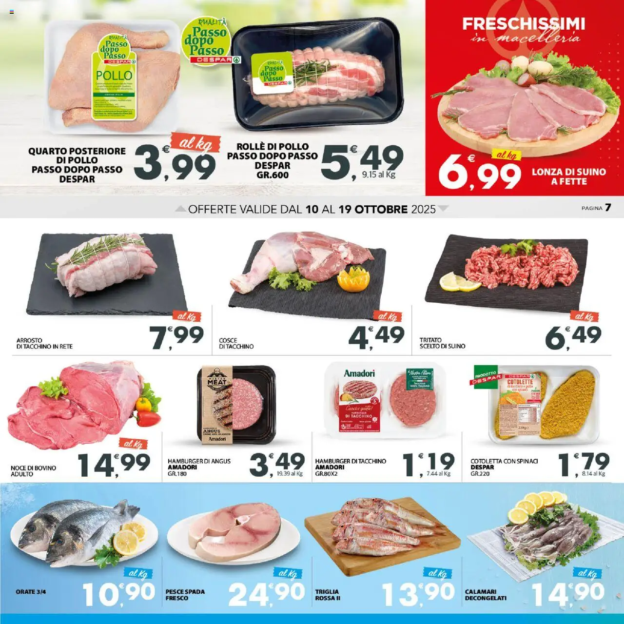 Volantino Despar del 10.10.2025 | Pagina: 7 | Prodotti: Bovino, Pollo, Calamari, Hamburger