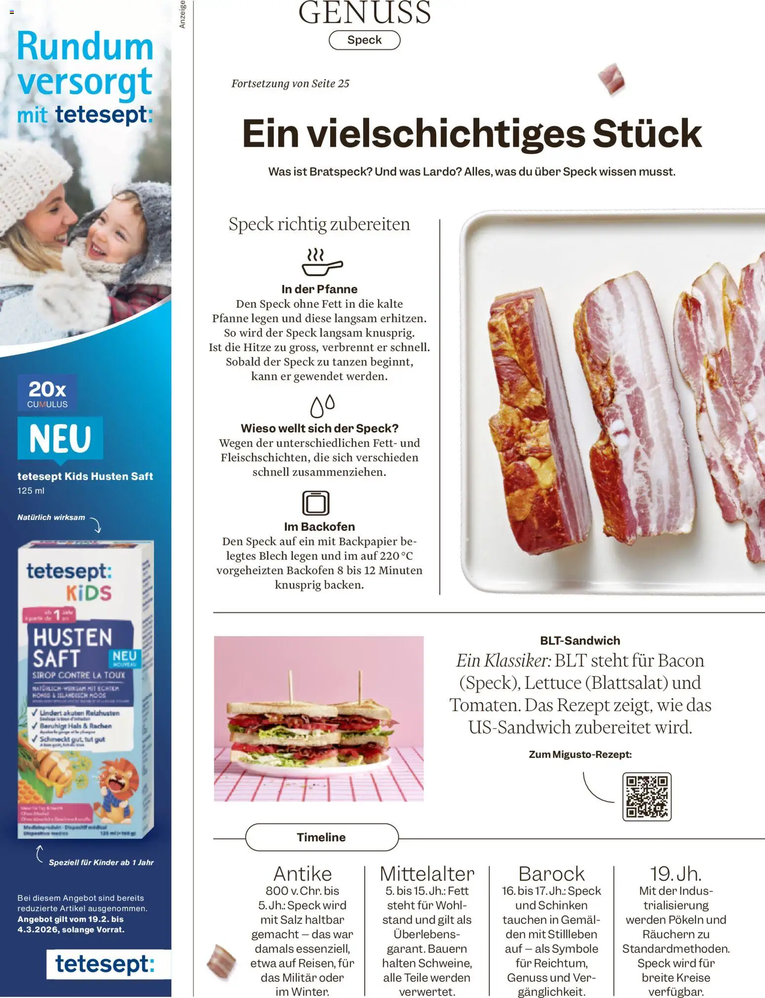 Migros Magazin – gültig ab 18.02.2026 | Seite: 26 | Produkte: Schinken, Saft, Backofen, Salz