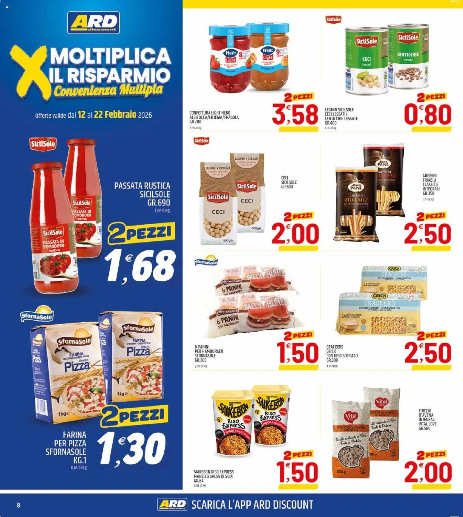 Volantino ARD Discount del 12.02.2026 | Pagina: 8 | Prodotti: Pane, Riso, Ceci, Hamburger