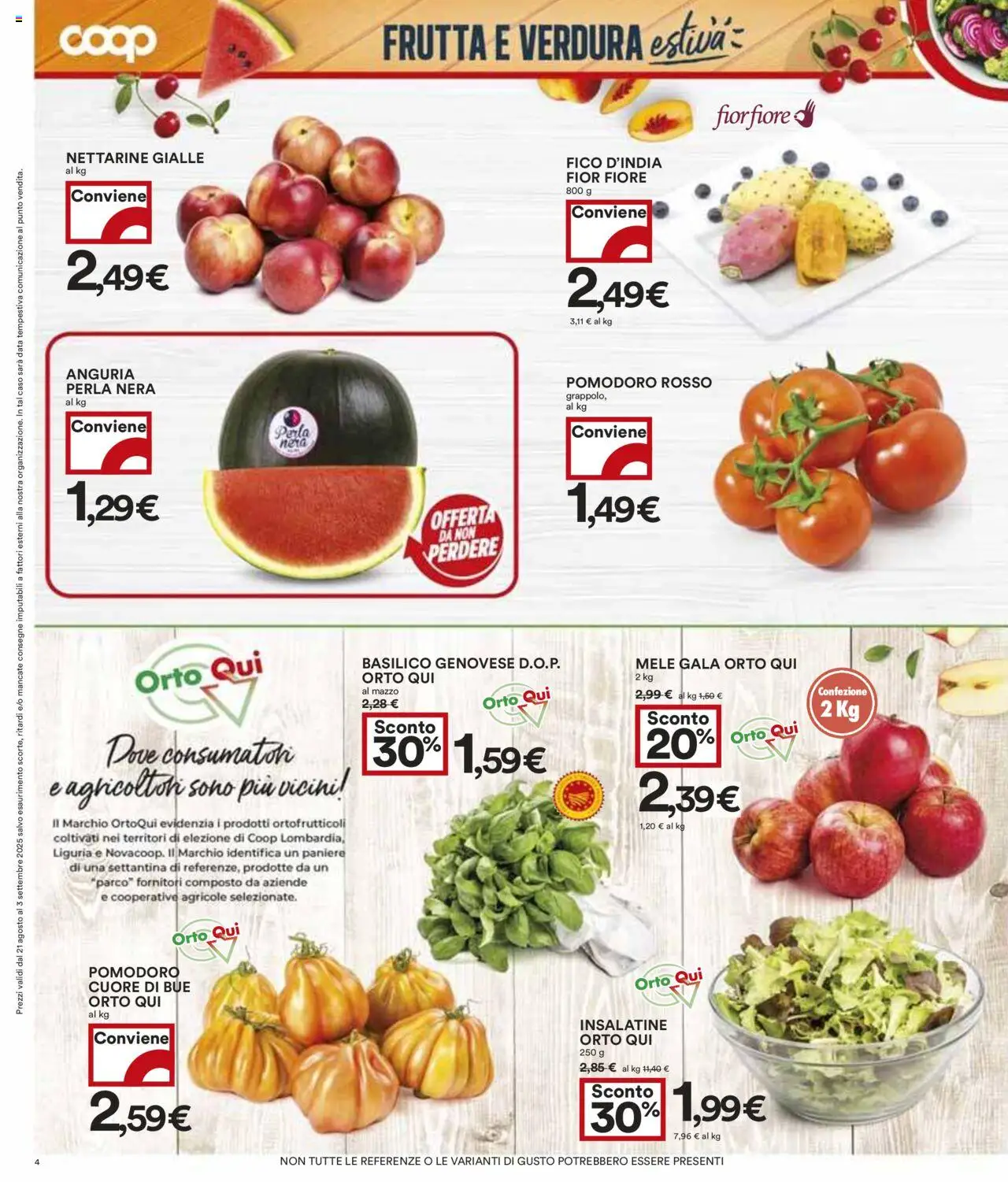 Volantino COOP del 21.08.2025 | Pagina: 4 | Prodotti: Mele, Pomodoro, Anguria, Basilico