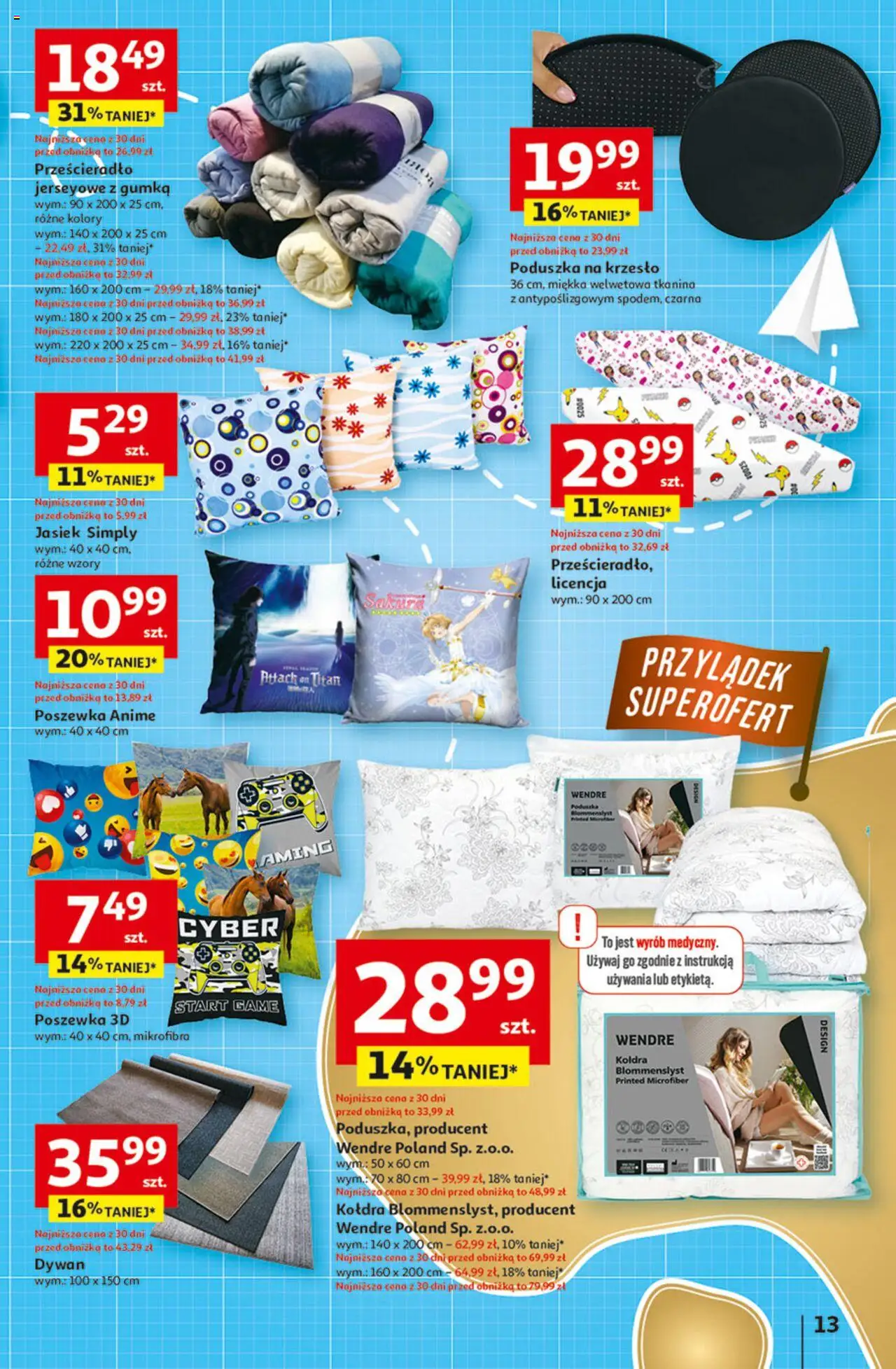 Auchan Gazetka - Odlotowe ceny na start szkoły Hipermarket od 14.08.2025 | Strona: 13 | Produkty: Poduszka, Krzesło, Dywan, Kołdra