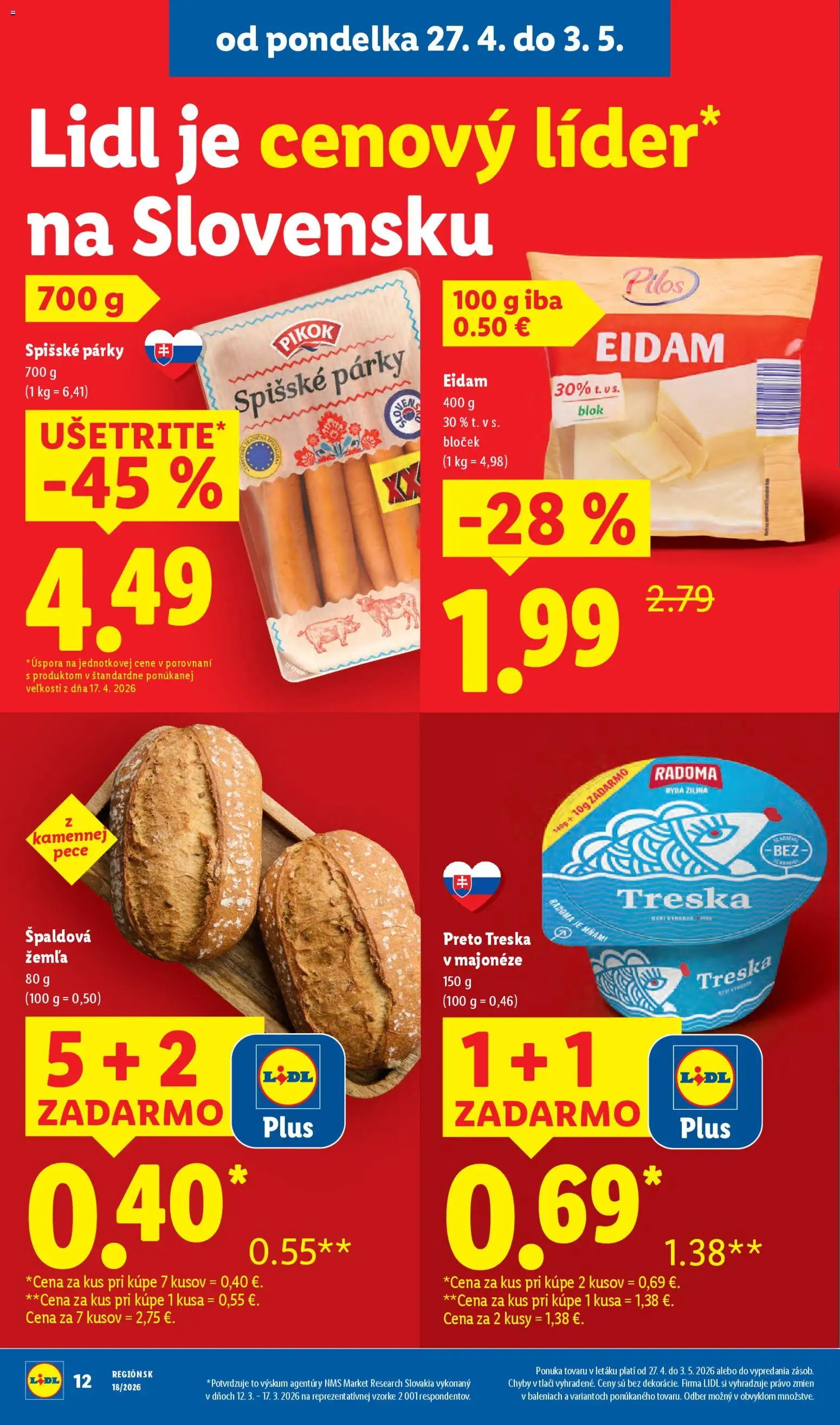 Nové Lidl akcie – leták je platný od 27.04.2026 | Strana: 14 | Produkty: Eidam, Ryba, Párky, Treska