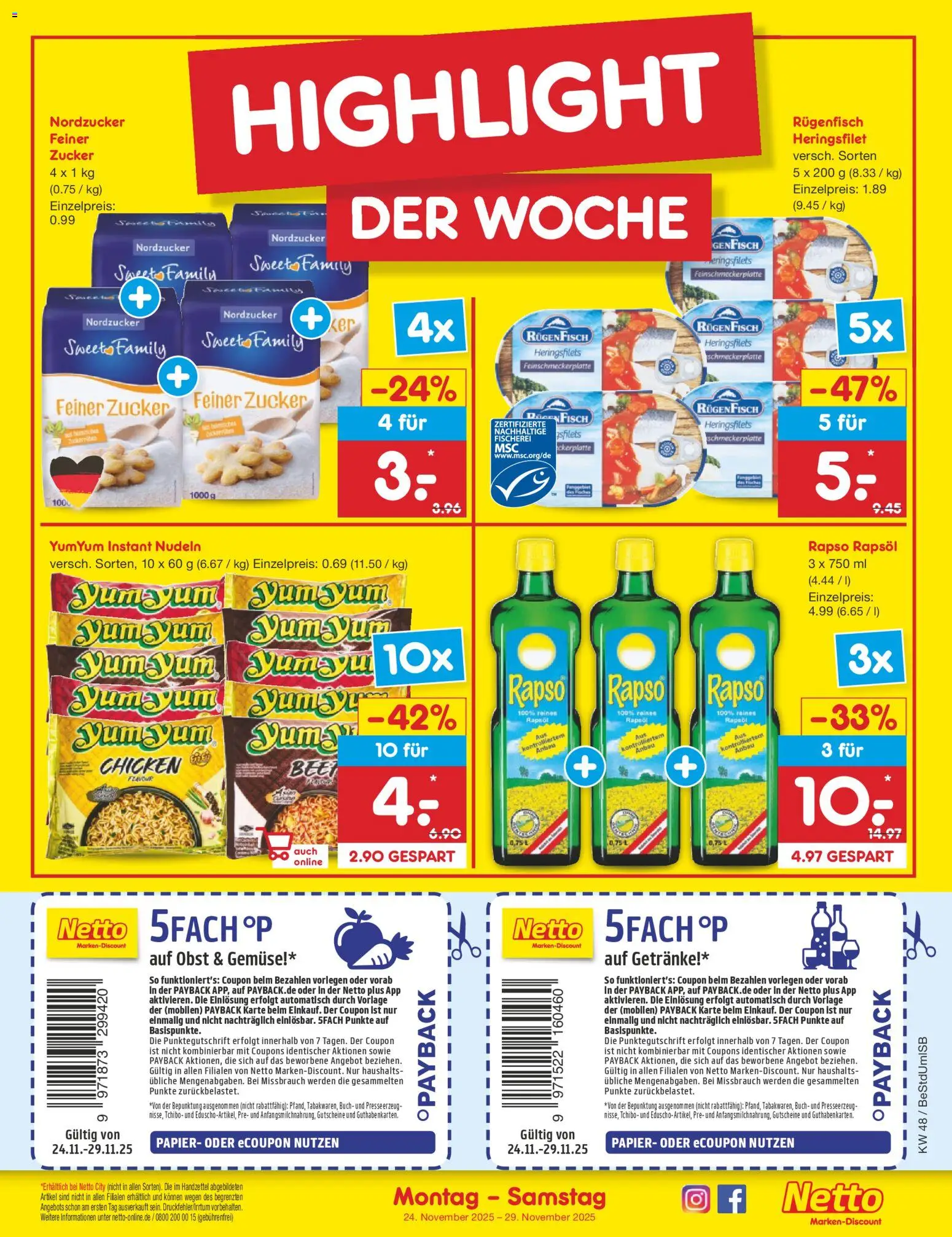 Netto Marken-Discount - Black Friday – gültig ab 24.11.2025 | Seite: 3 | Produkte: Fisch, Gemüse, Obst, Zucker