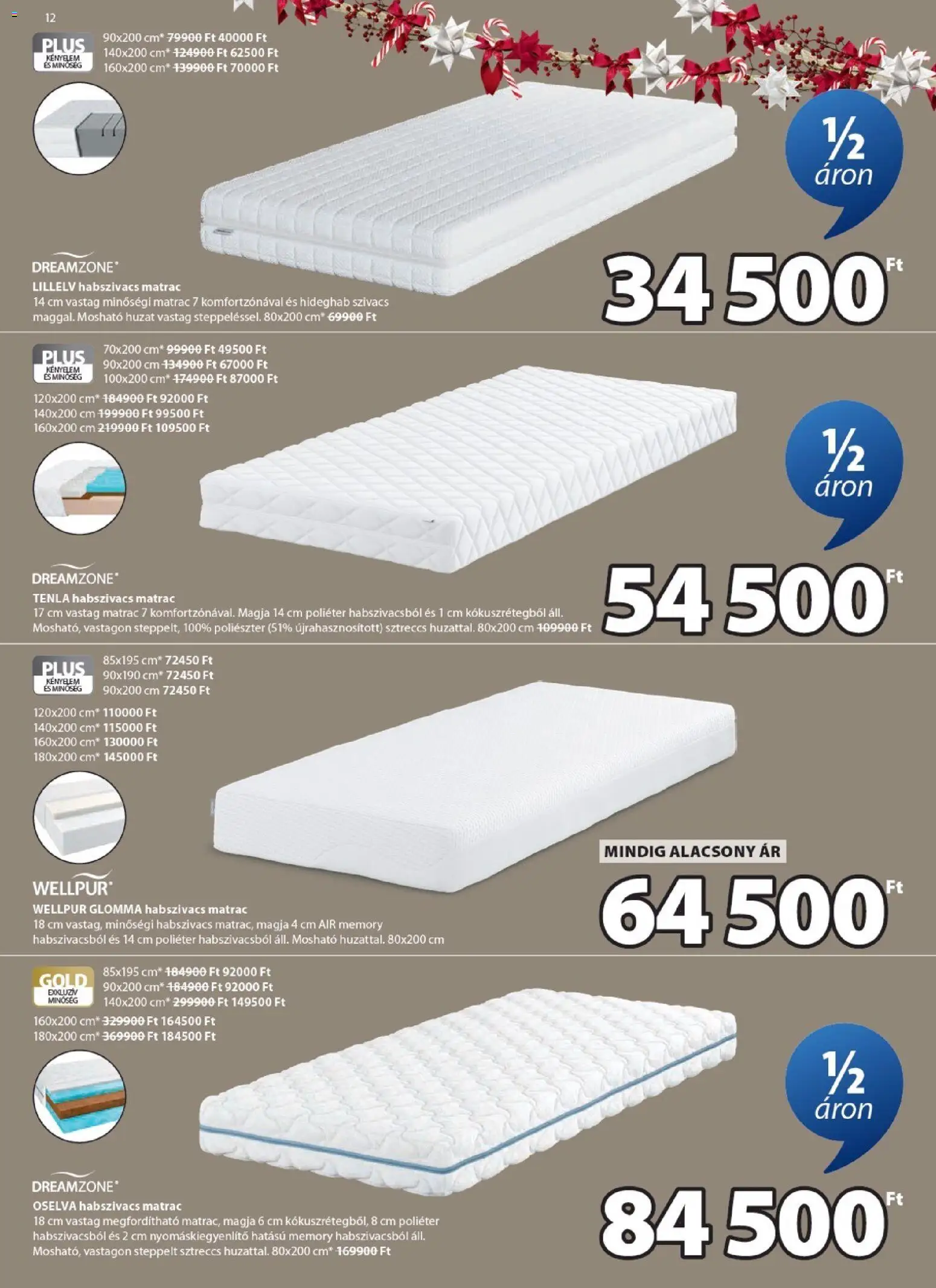 JYSK akciós ujság - amely érvényes a következő dátumtól: 10.12.2025 | Oldal: 12 | Termékek: Matrac
