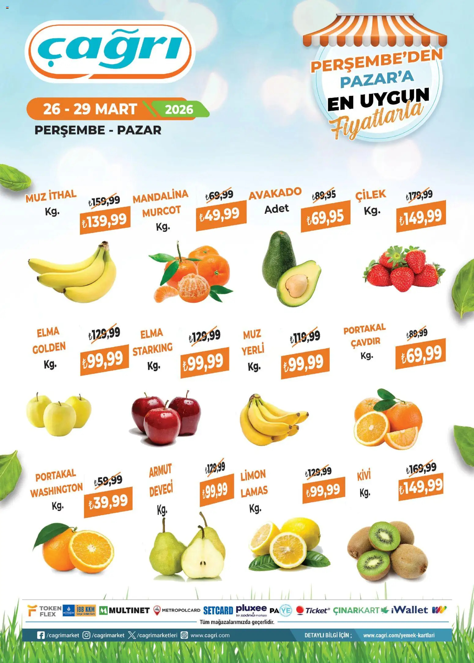 Çağrı Market - Manav Katalog - 26.03.2026 tarihinden itibaren geçerlidir | Sayfa: 1 | Ürünler: Elma, Portakal, Kivi, Limon