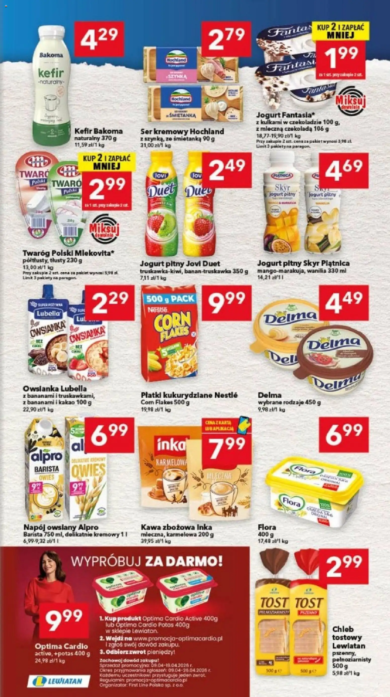 Lewiatan gazetka - Bydgoszcz od 09.04.2026 | Strona: 3 | Produkty: Karta, Optima cardio, Jogurt, Płatki