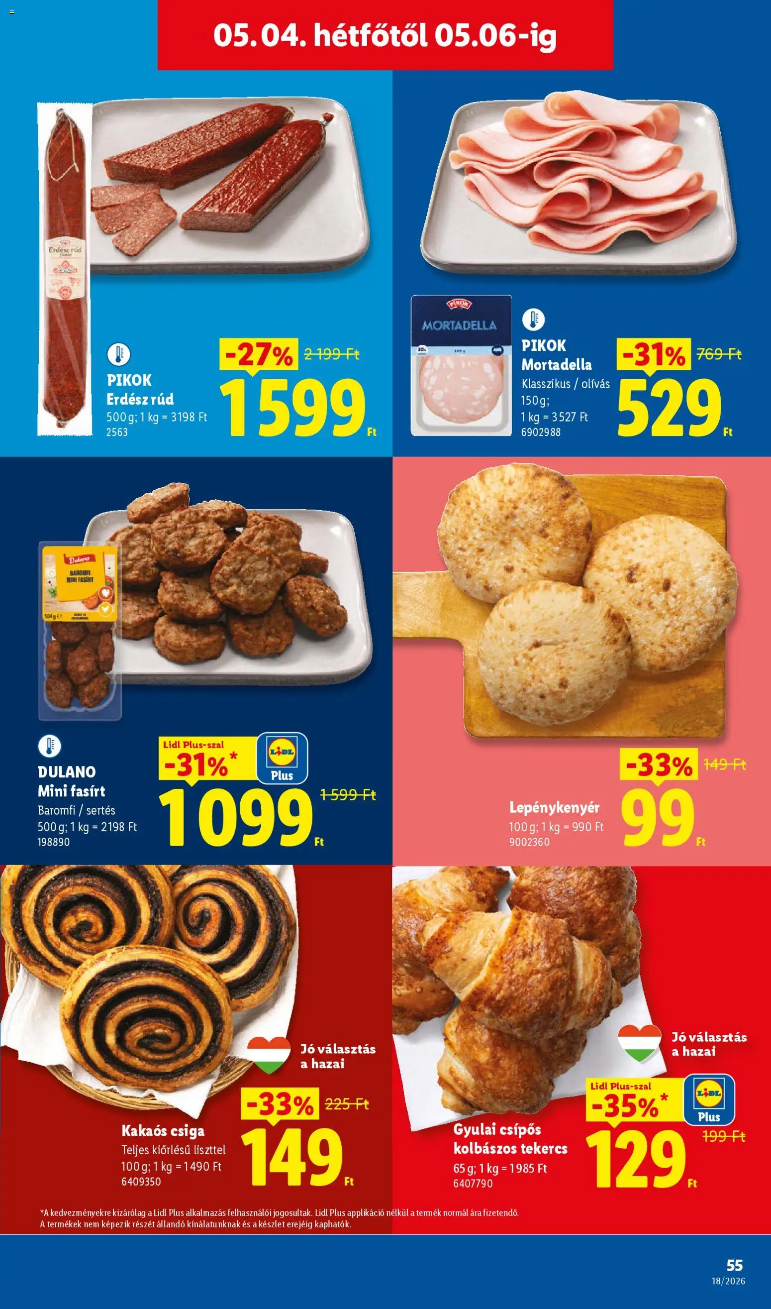 Lidl akciós ujság - amely érvényes a következő dátumtól: 30.04.2026 | Oldal: 55 | Termékek: Kakaós csiga, Mortadella