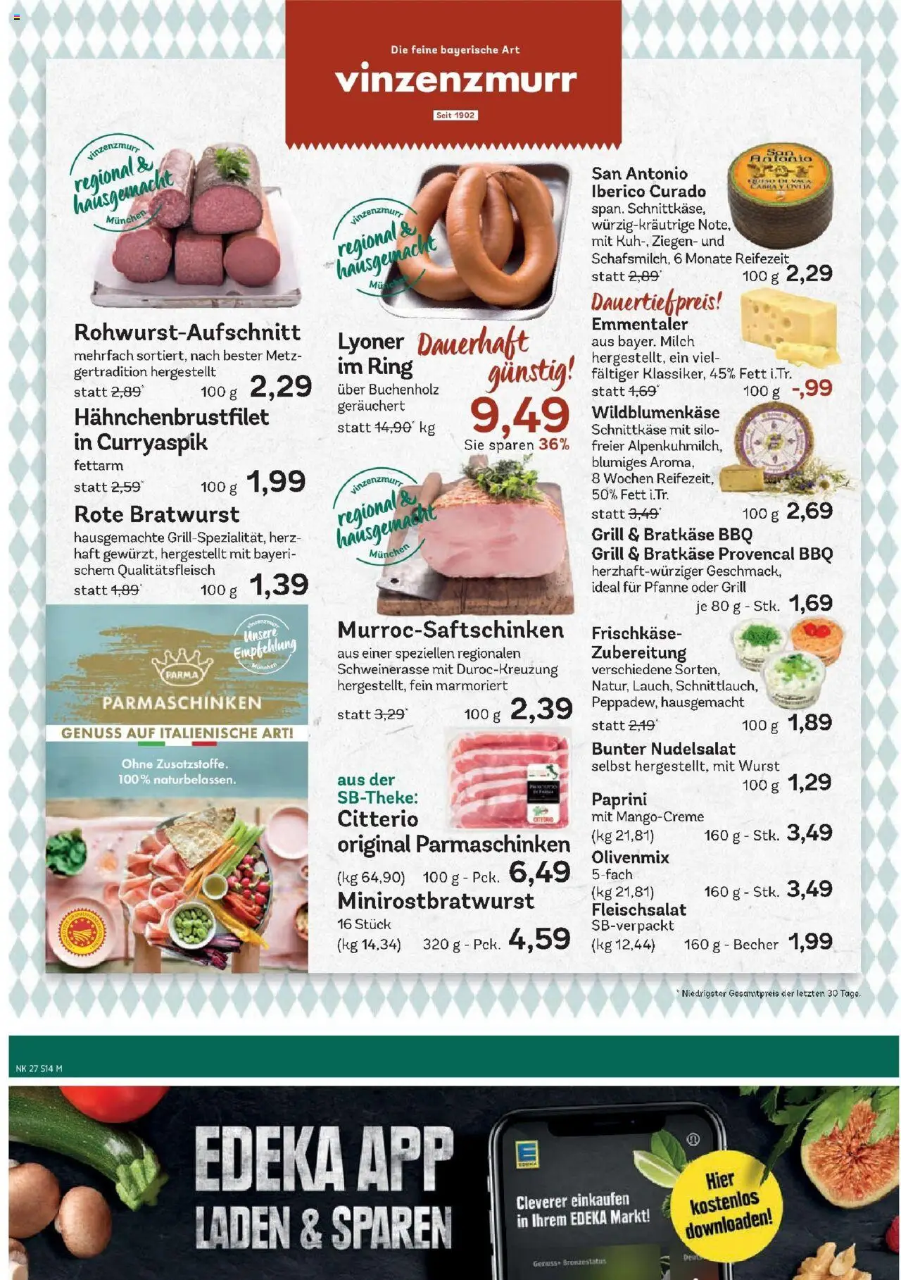 Edeka prospekt Murnau	 - gültig ab dem 29.06.2025 | Seite: 14 | Produkte: Milch, Bratwurst, Wurst, Frischkase