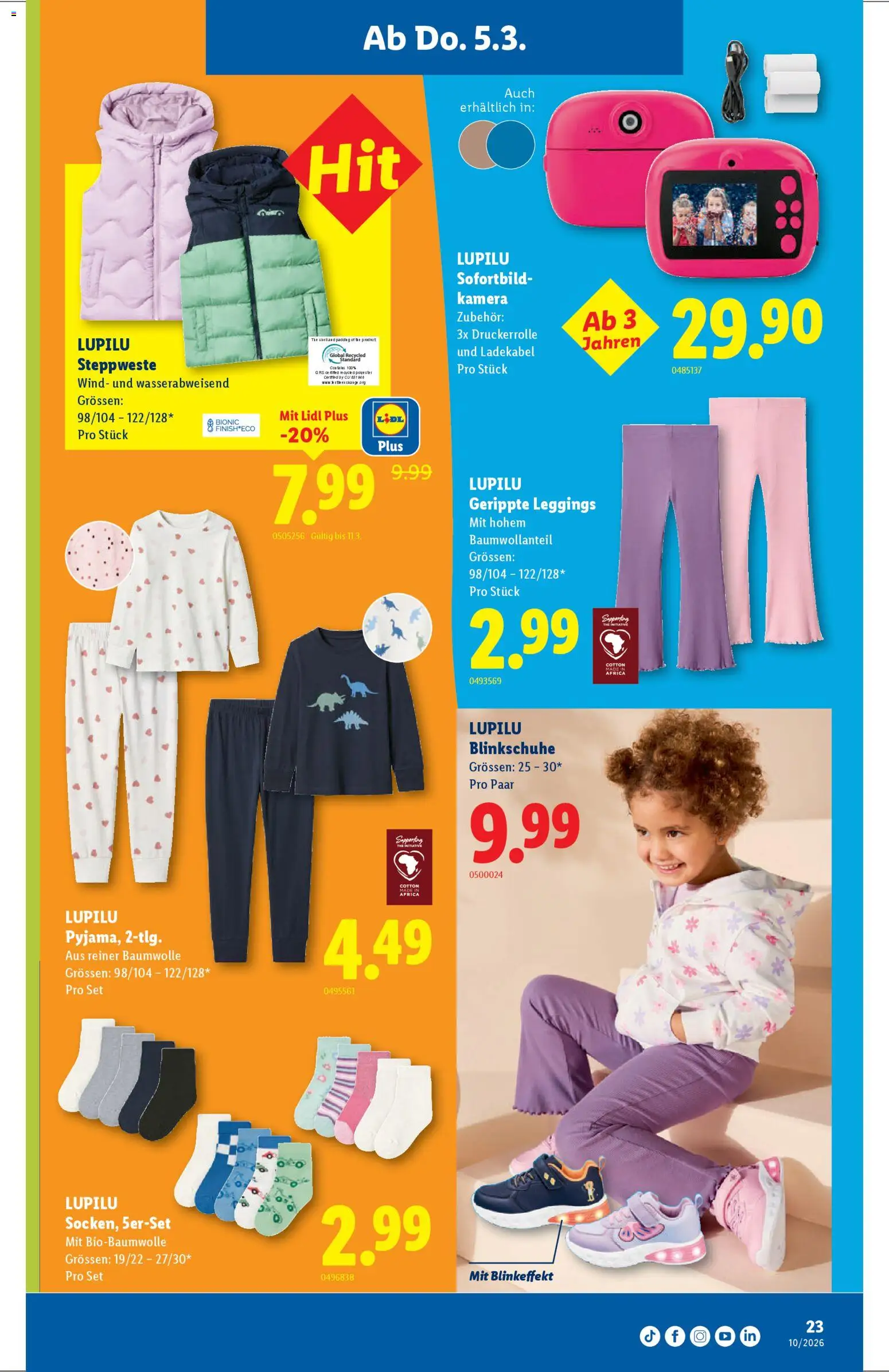 Lidl Aktionen – gültig ab 05.03.2026 | Seite: 25 | Produkte: Steppweste, Leggings, Ladekabel, Kamera