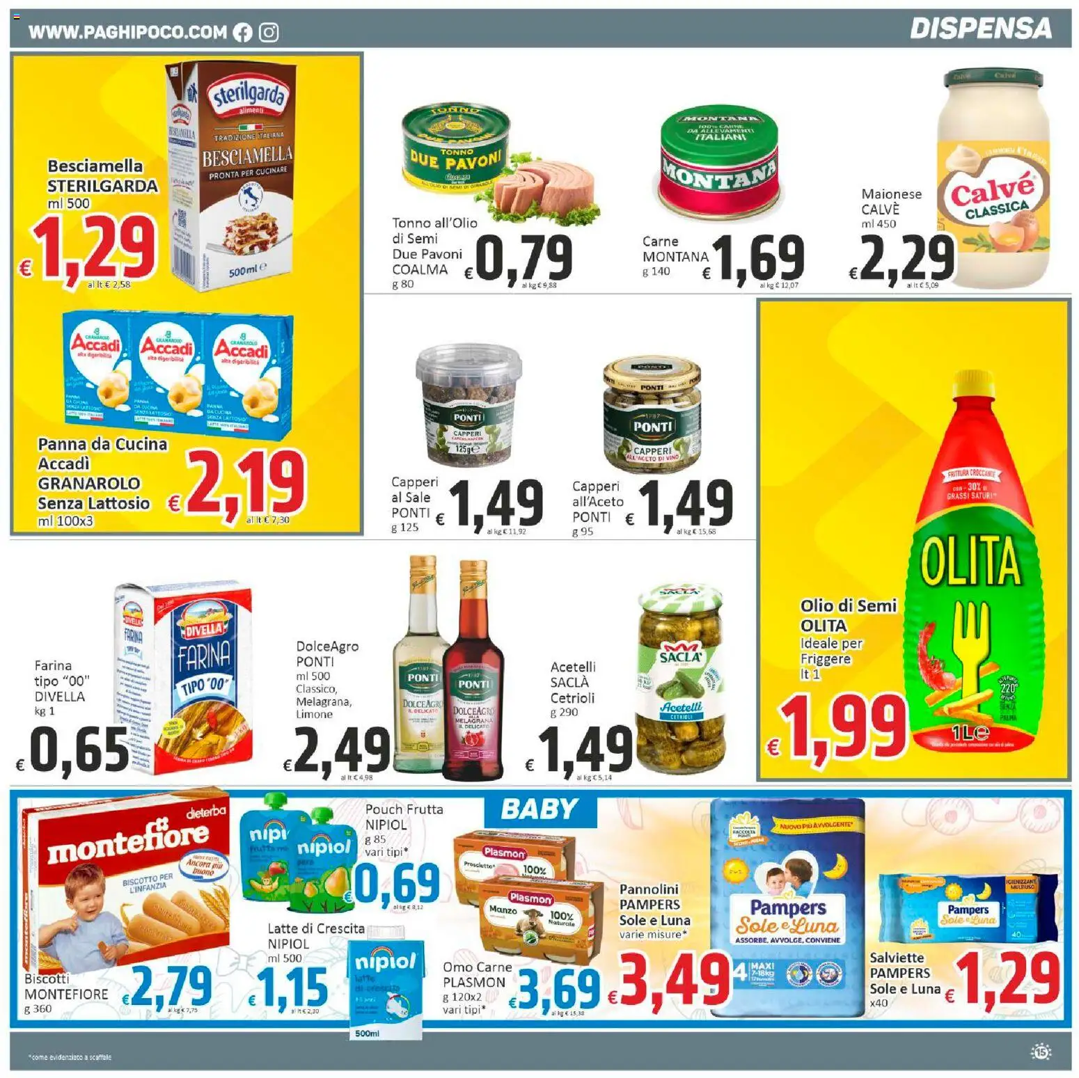 Volantino Paghi Poco del 10.11.2025 | Pagina: 15 | Prodotti: Sale, Limone, Scaffale, Besciamella