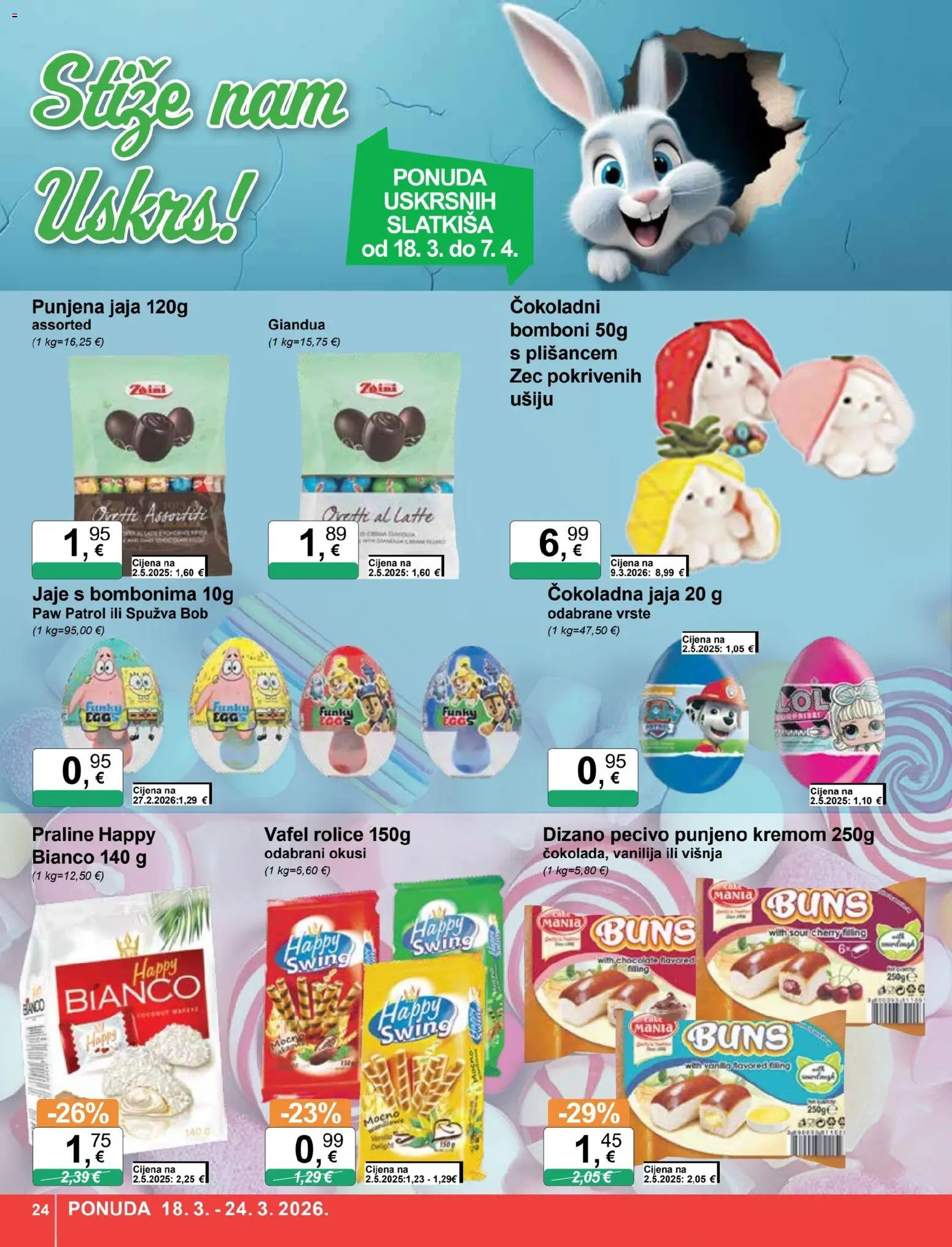 KTC katalog | vrijedi od 18.03.2026 | Stranica: 24 | Proizvodi: Praline, Spužva, Bomboni, Pecivo