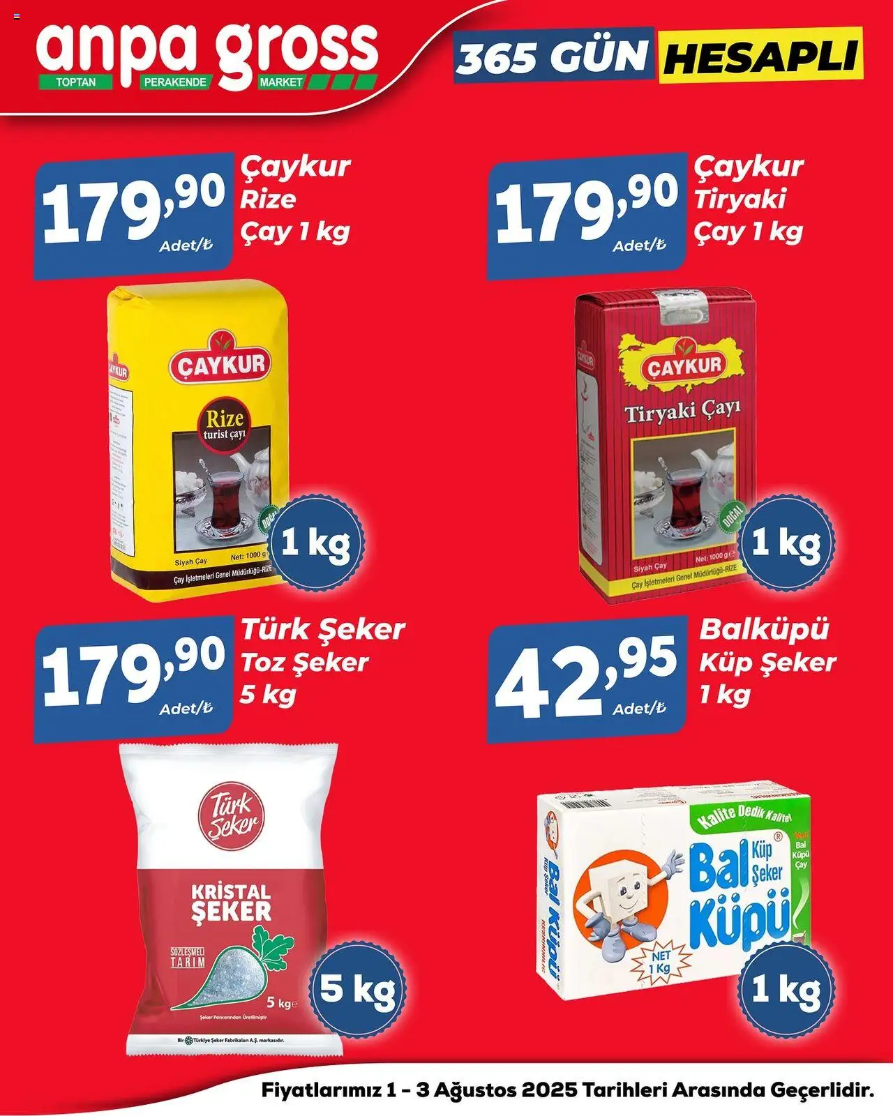 Anpa Gross 365 Gün Hesaplı - 01.08.2025 tarihinden itibaren geçerlidir | Sayfa: 2 | Ürünler: Çay, Şeker, Toz şeker, Küp şeker