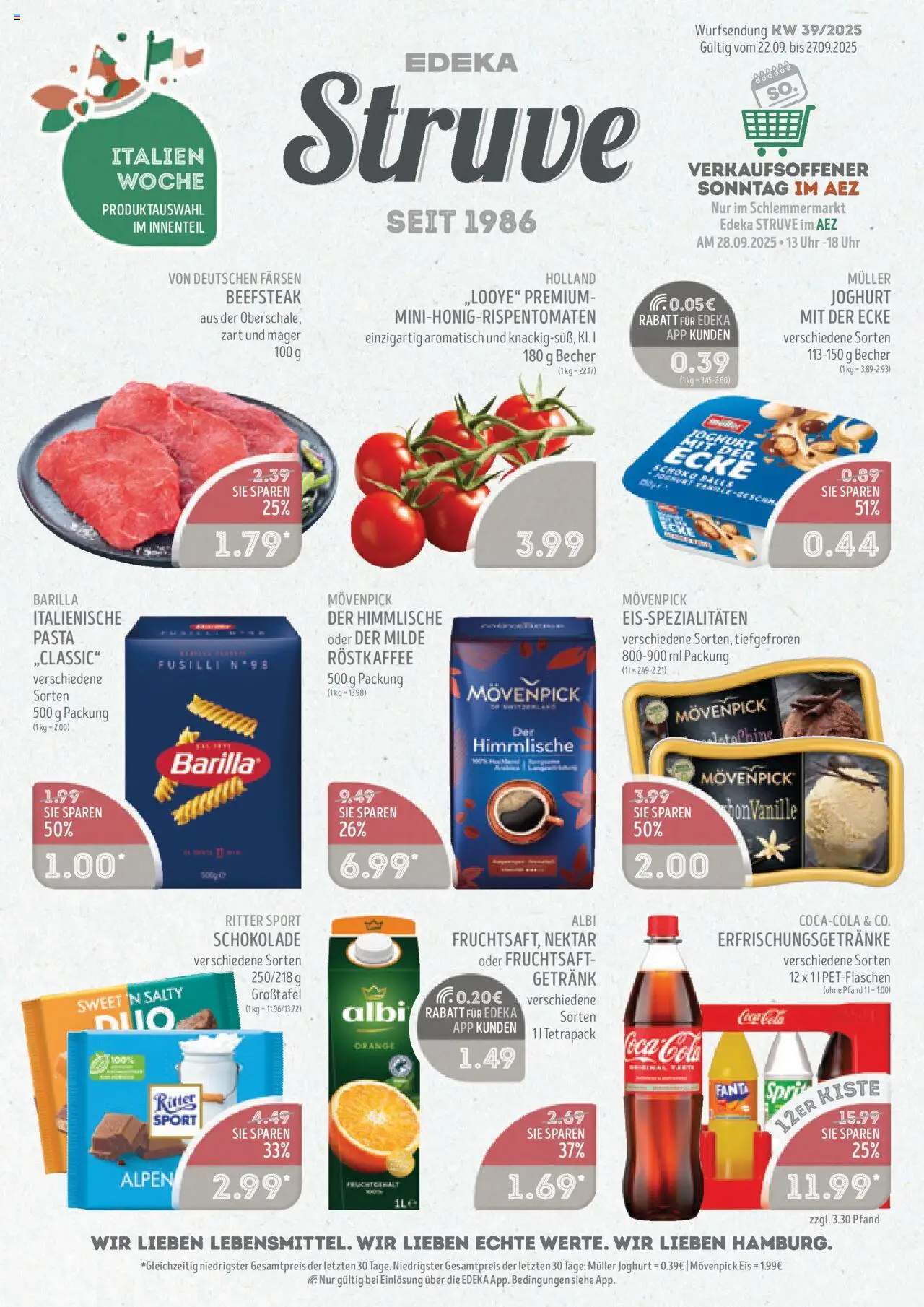 Edeka Struve Prospekt 	 – gültig ab 22.09.2025 | Seite: 1 | Produkte: Cola, Movenpick eis, Eis, Uhr