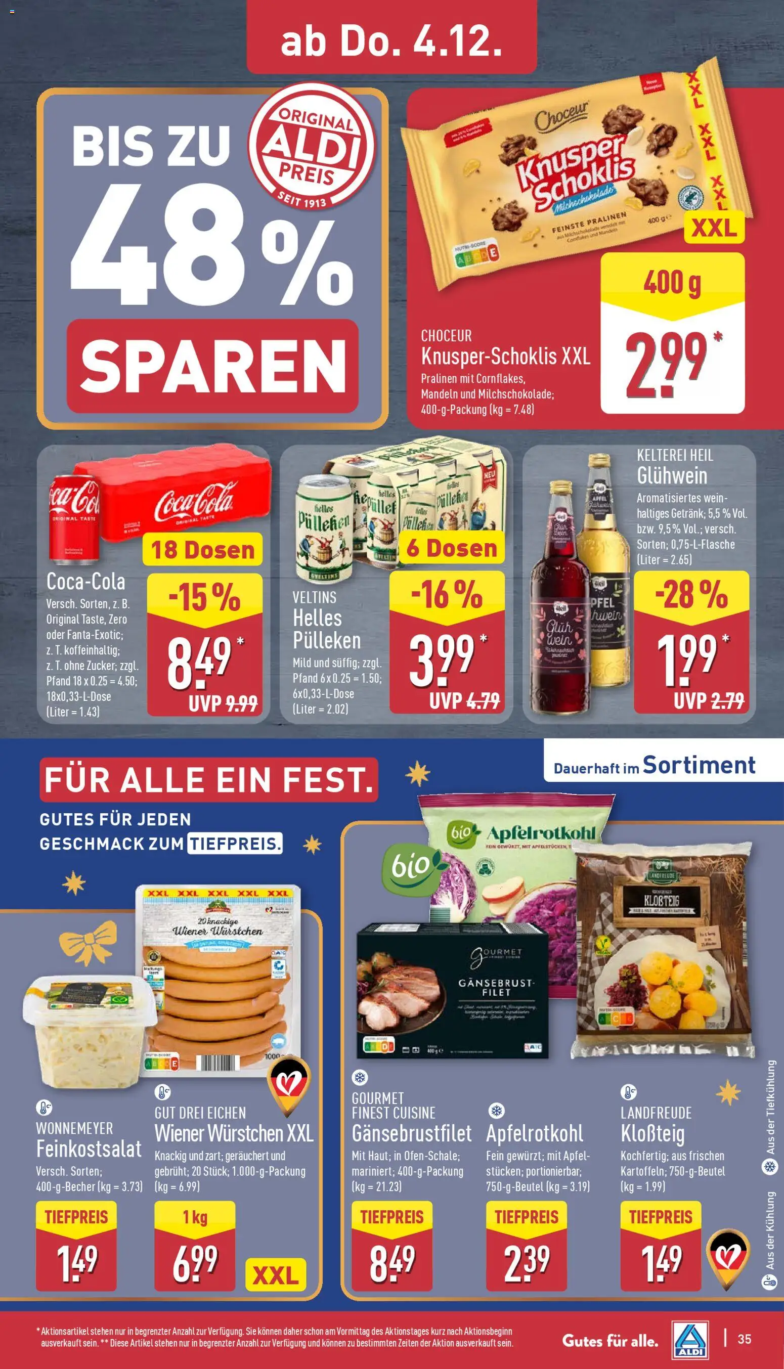 Aldi Prospekt 	 – gültig ab 01.12.2025 | Seite: 35 | Produkte: Wiener wurstchen, Mandeln, Wein, Veltins