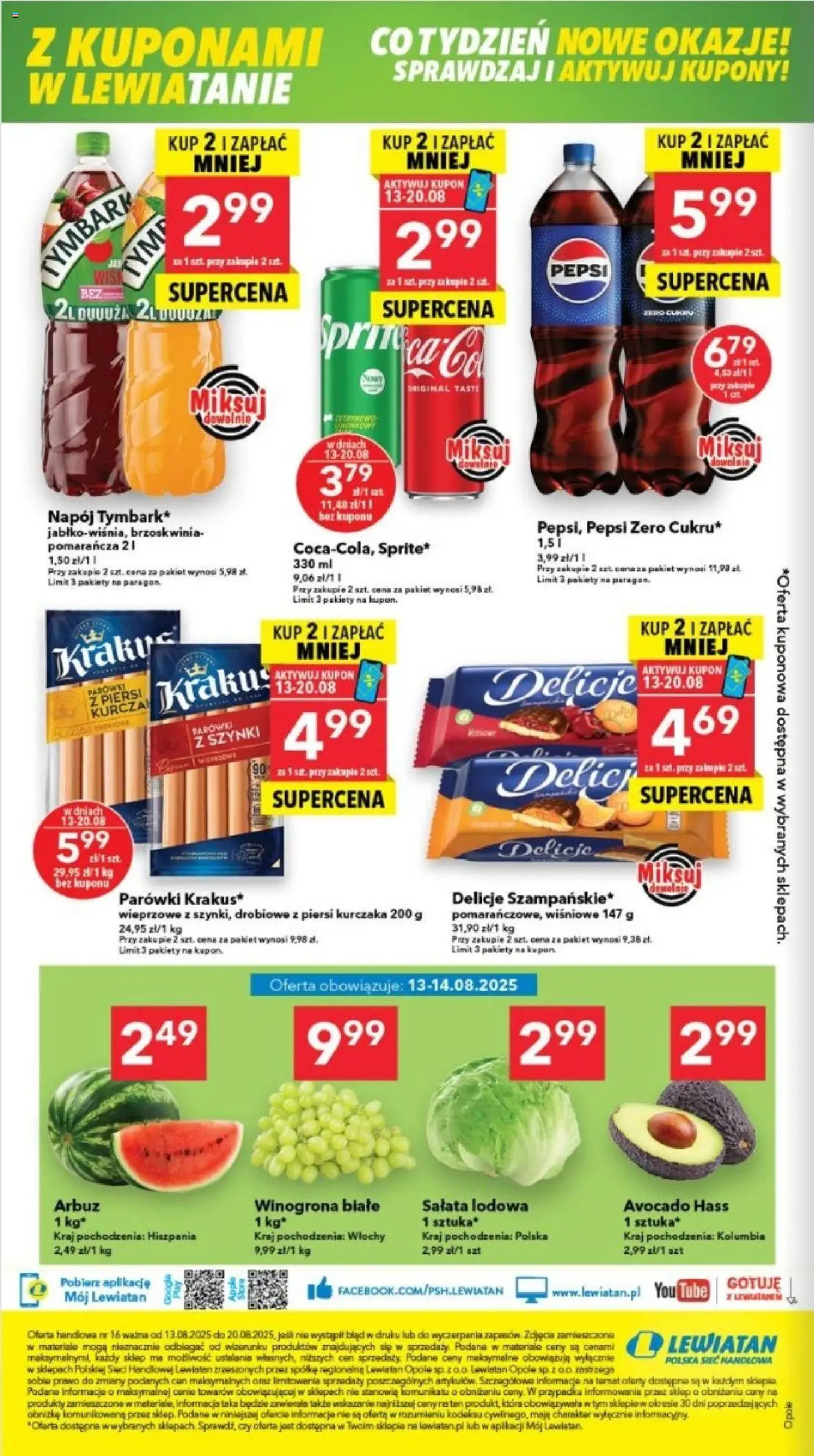 Lewiatan gazetka - Legnica od 13.08.2025 | Strona: 8 | Produkty: Arbuz, Winogrona, Piersi, Pepsi