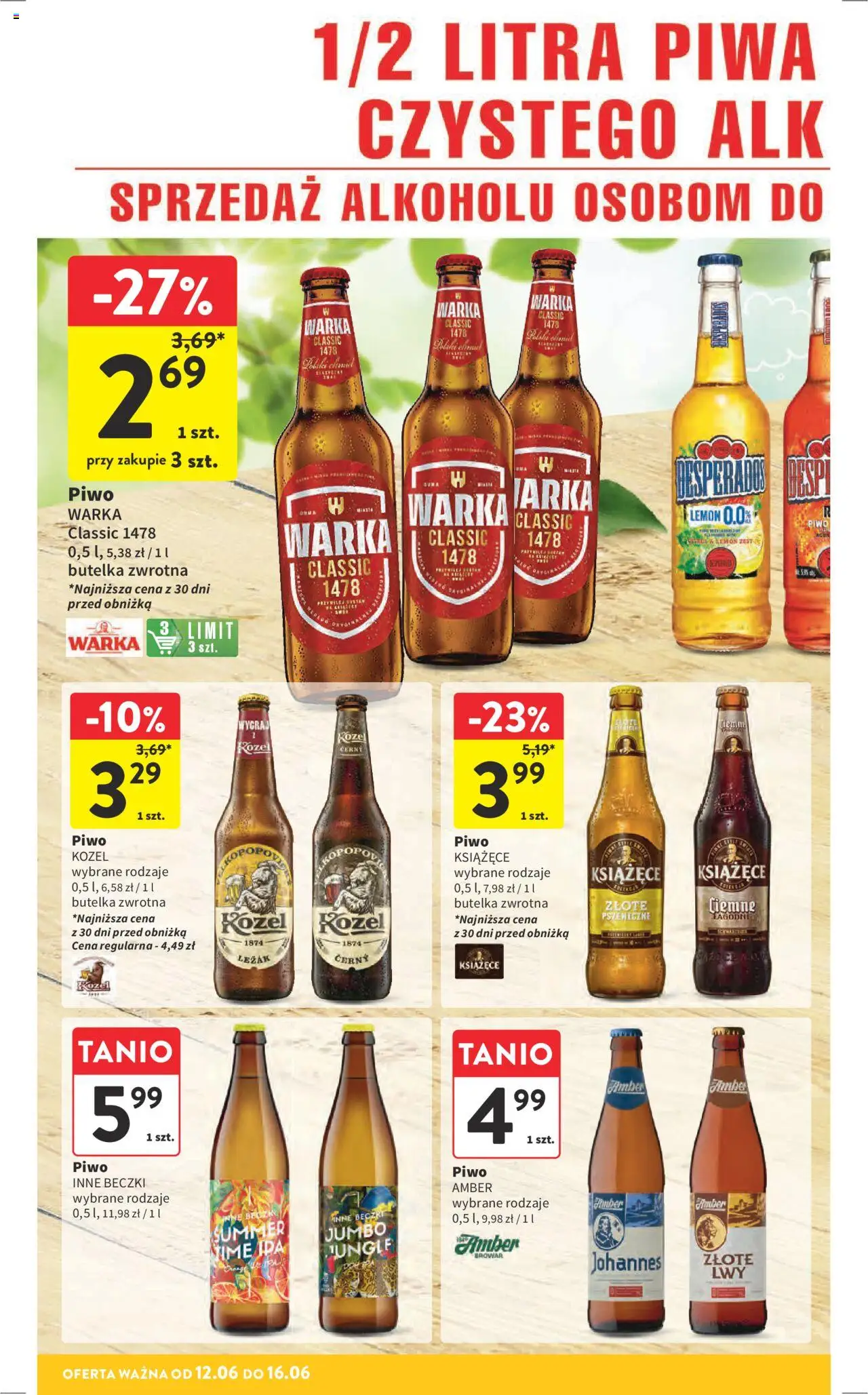 Intermarche Gazetka od 12.06.2025 | Strona: 38 | Produkty: Leżak, Warka, Piwo, Piwo kozel