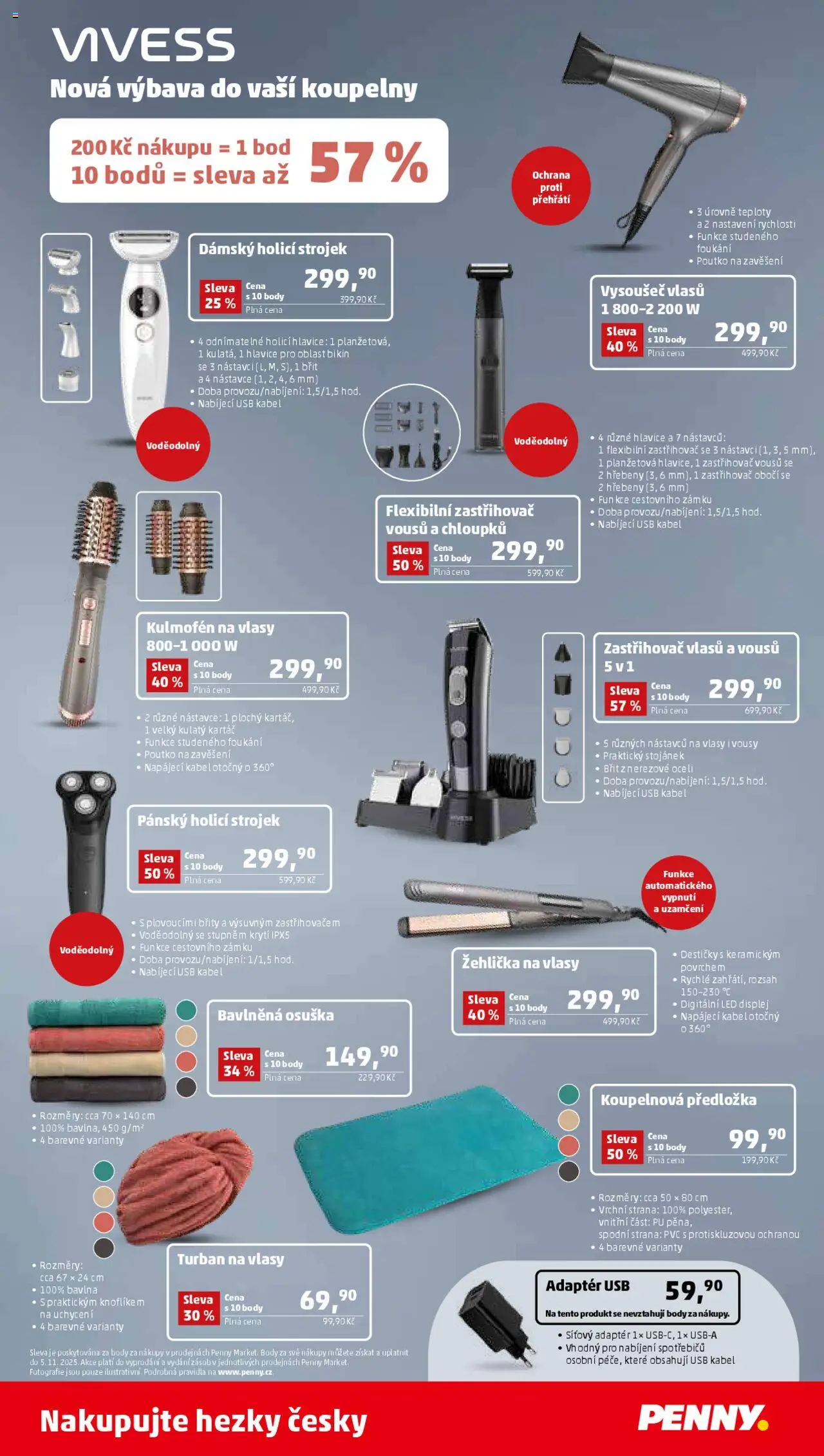 Penny Market leták - Čtvrtečník od 11.09.2025 | Strana: 29 | Produkty: Kulmofén, Holicí strojek, Body, LED