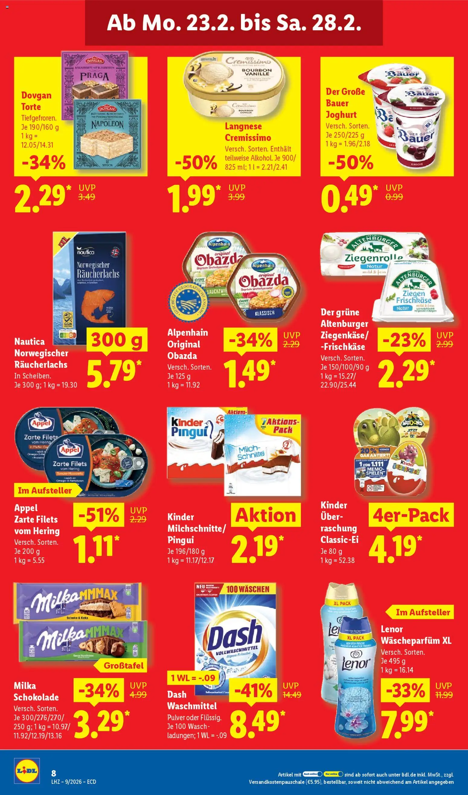 Lidl Německo leták od 23.02.2026 | Strana: 14 | Produkty: Lenor, Milka, Bourbon, Kinder