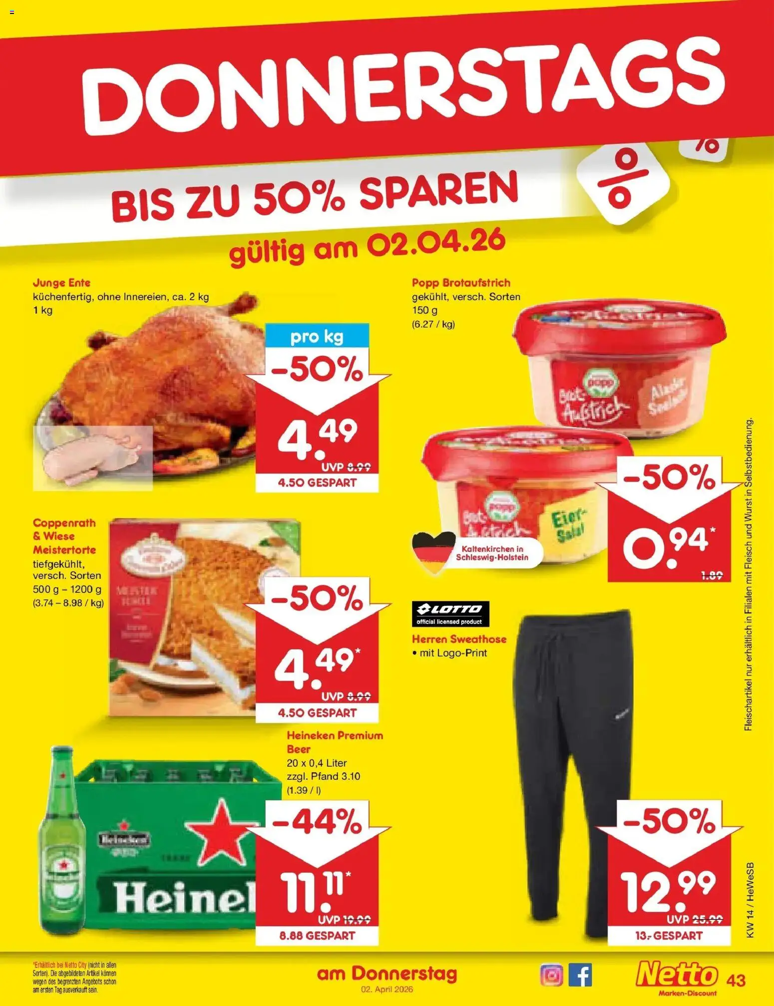 Netto Marken-Discount Prospekt Hamburg	 – gültig ab 30.03.2026 | Seite: 51 | Produkte: Sweathose, Eier, Heineken, Ente