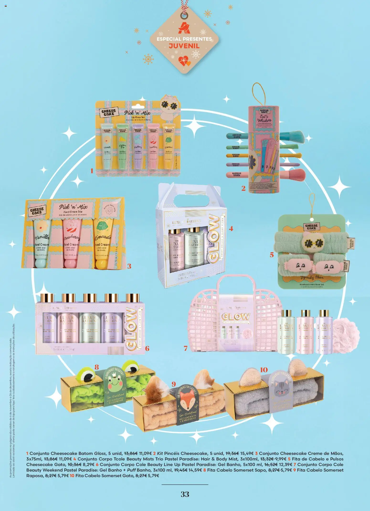 Auchan - Vem aí o Natal │ válido de 06.11.2025 | Página: 33 | Produtos: Gloss, Batom, Banho, Creme