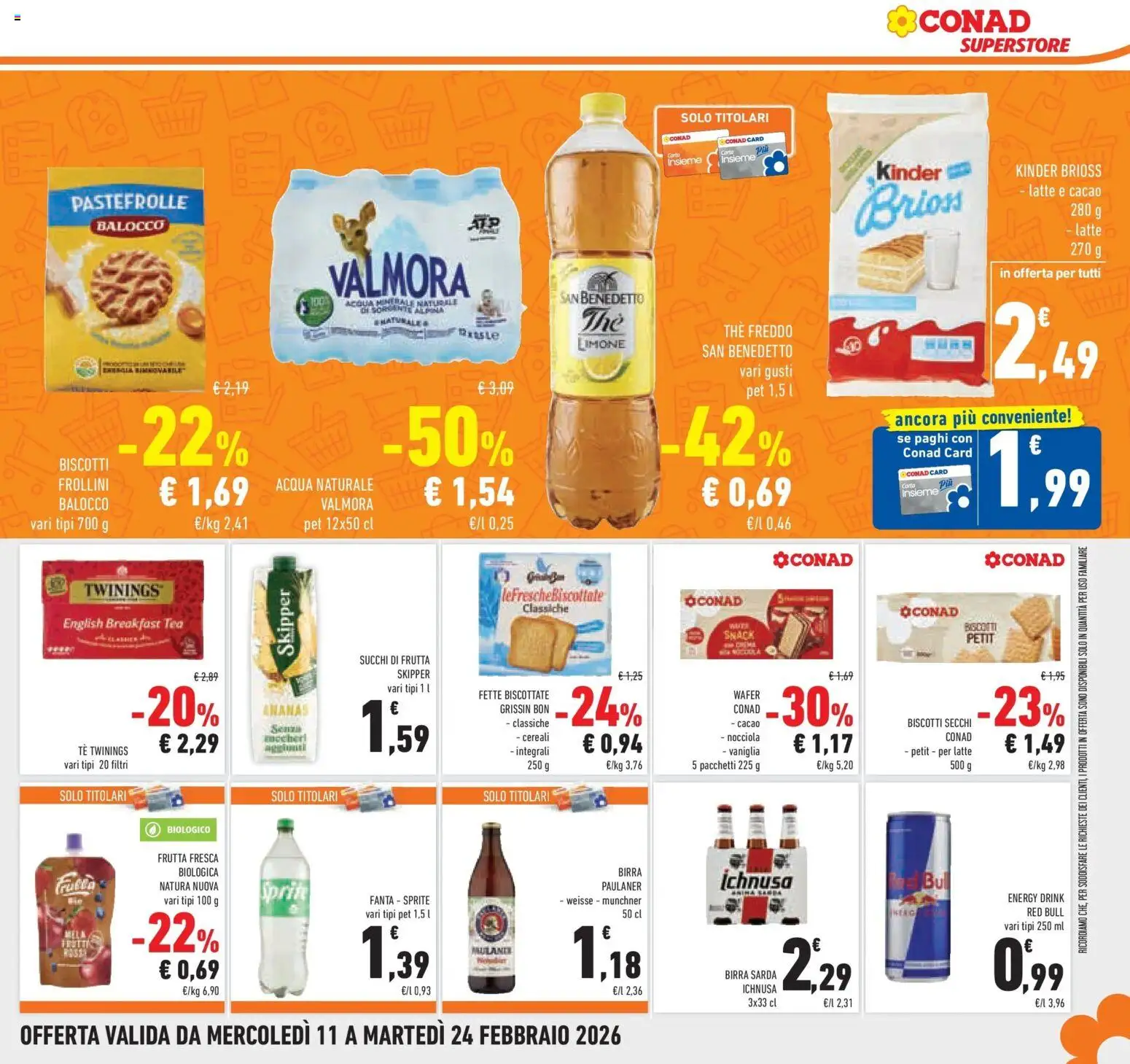Volantino Conad del 11.02.2026 | Pagina: 29 | Prodotti: Cereali, Acqua, Acqua naturale, Fette biscottate