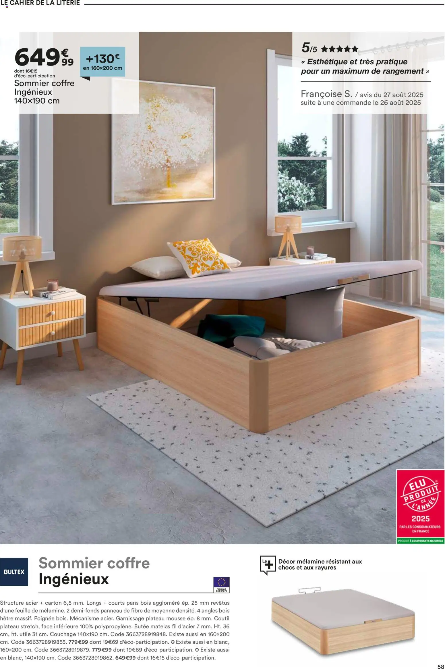 {H1} | Page: 58 | Produits: Plateau, Matelas, Sommier, Literie