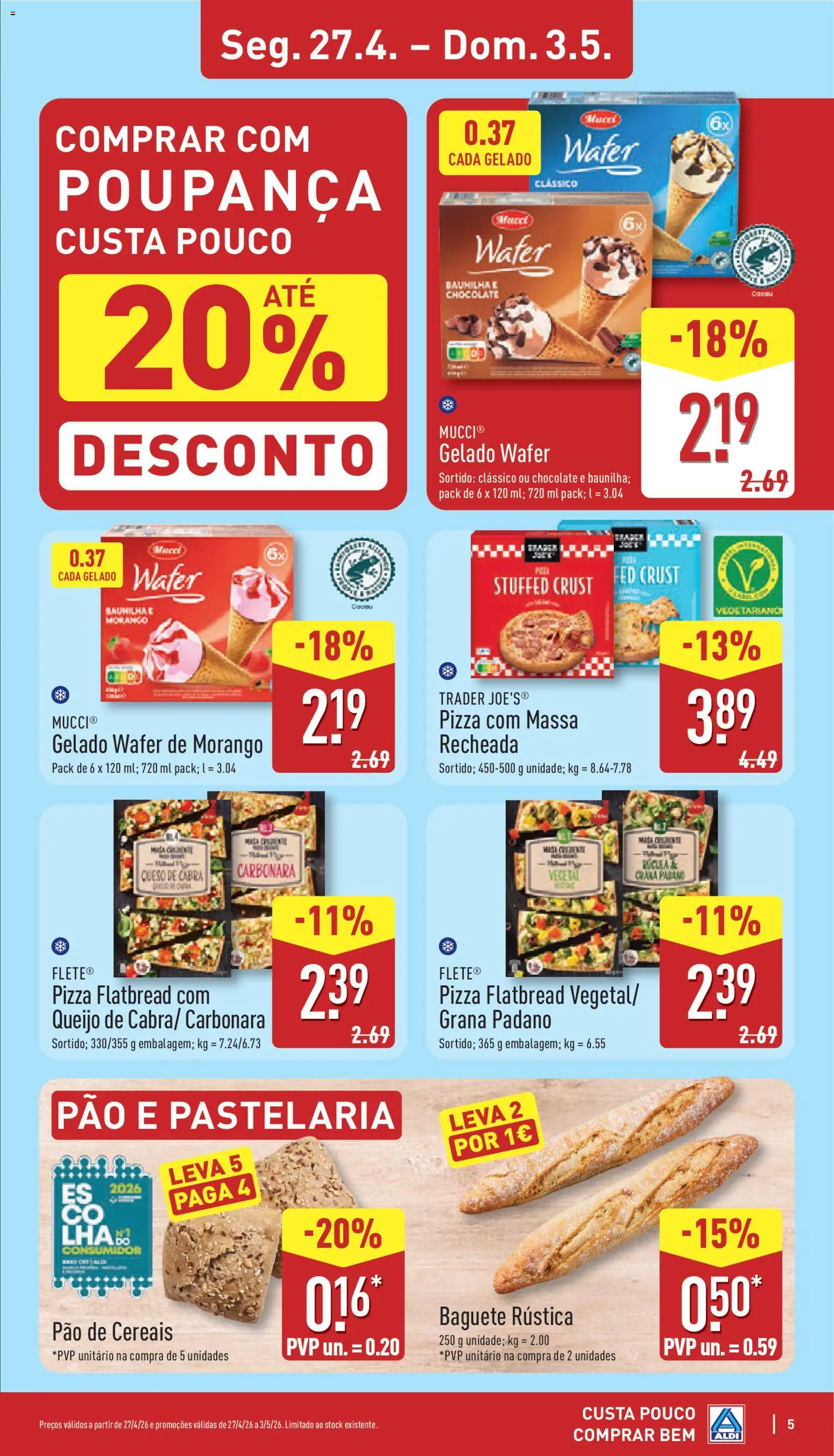Aldi folheto │ válido de 27.04.2026 | Página: 5 | Produtos: Gelado, Pão, Chocolate, Cereais