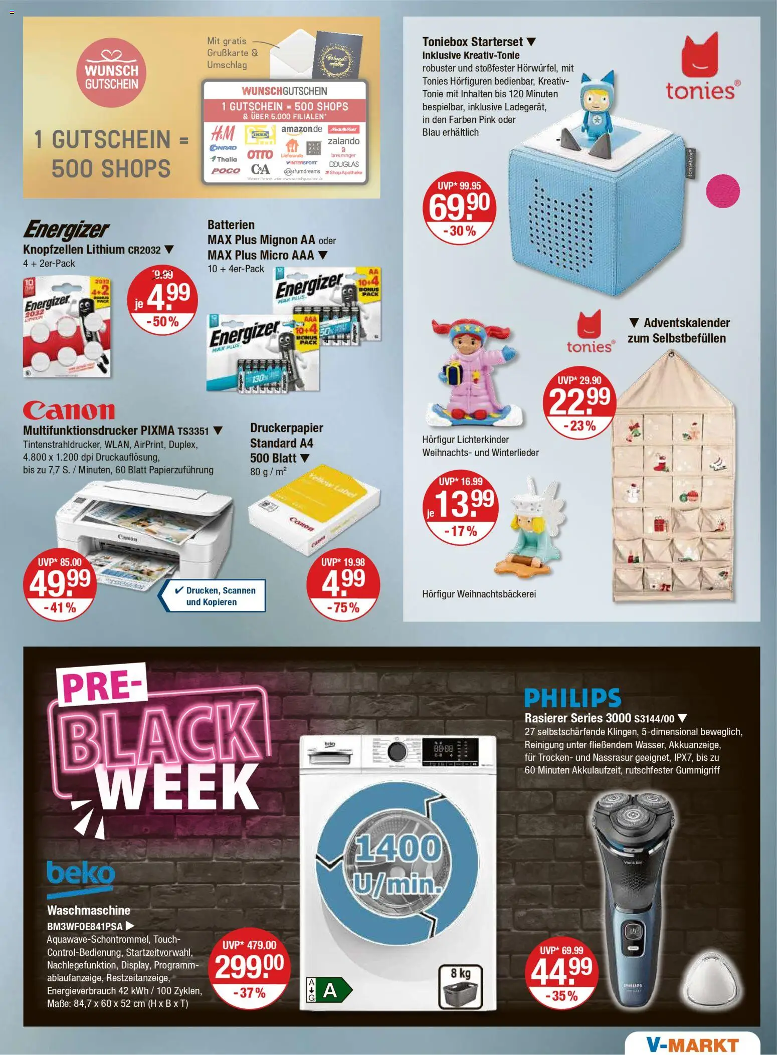 V-Markt - Black Friday – gültig ab 13.11.2025 | Seite: 19 | Produkte: Philips, Rasierer, Batterien, Waschmaschine